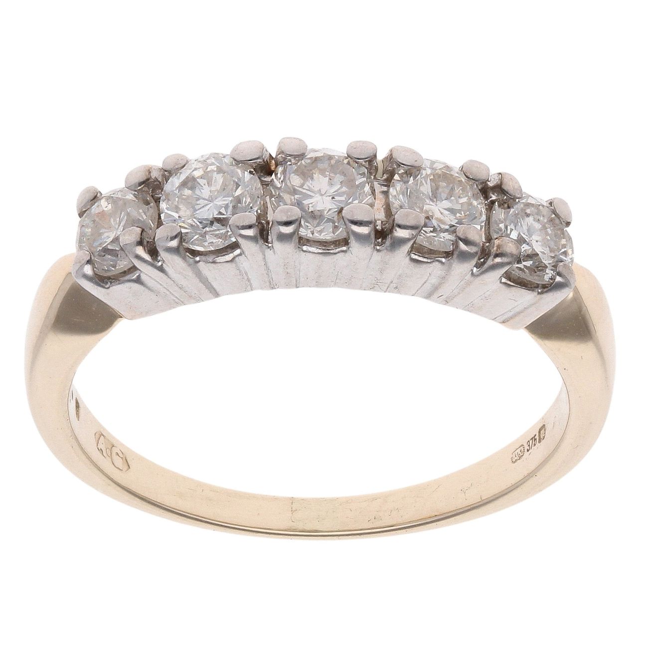 9ct Yellow Gold 1.00ct Brilliant Cut Diamond Five Stone Ring