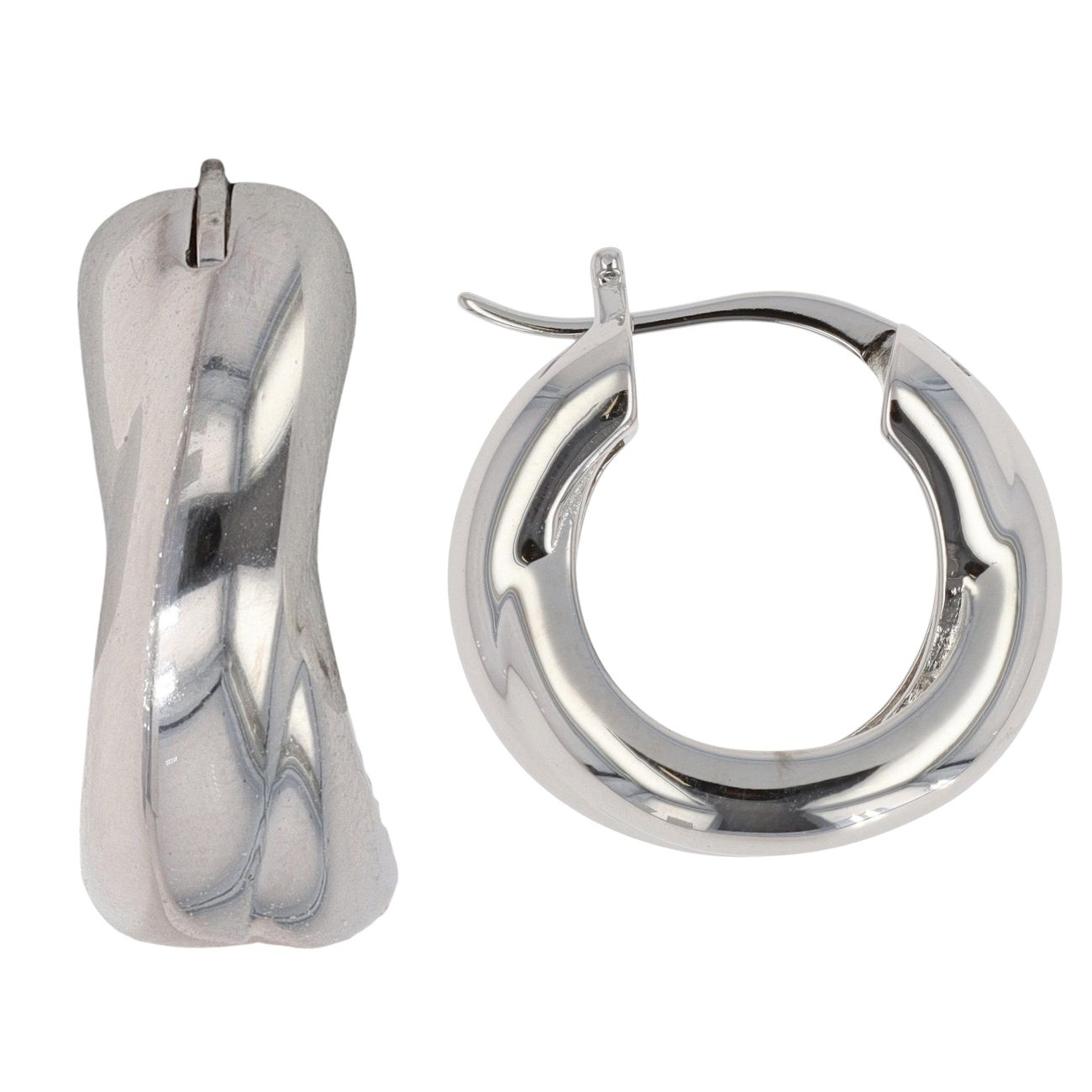 Silver Chunky Crossover Hoop Earrings by Icesia