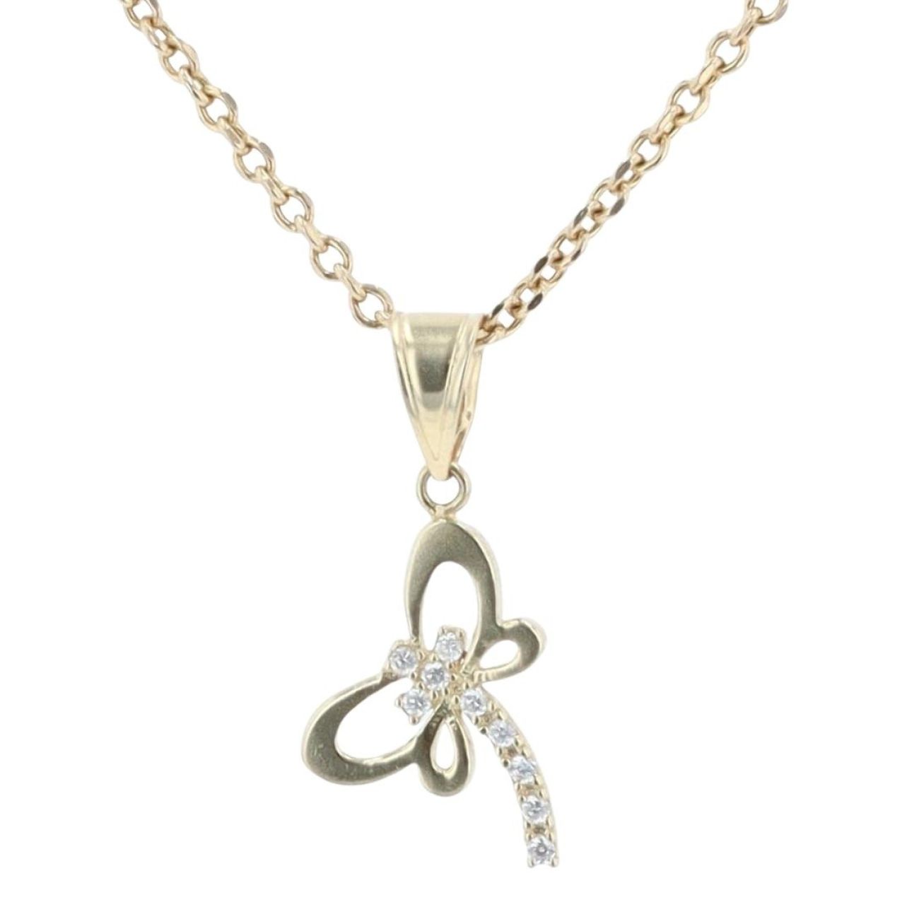 14ct Yellow Gold Cubic Zirconia Dragonfly Pendant and Chain 20"