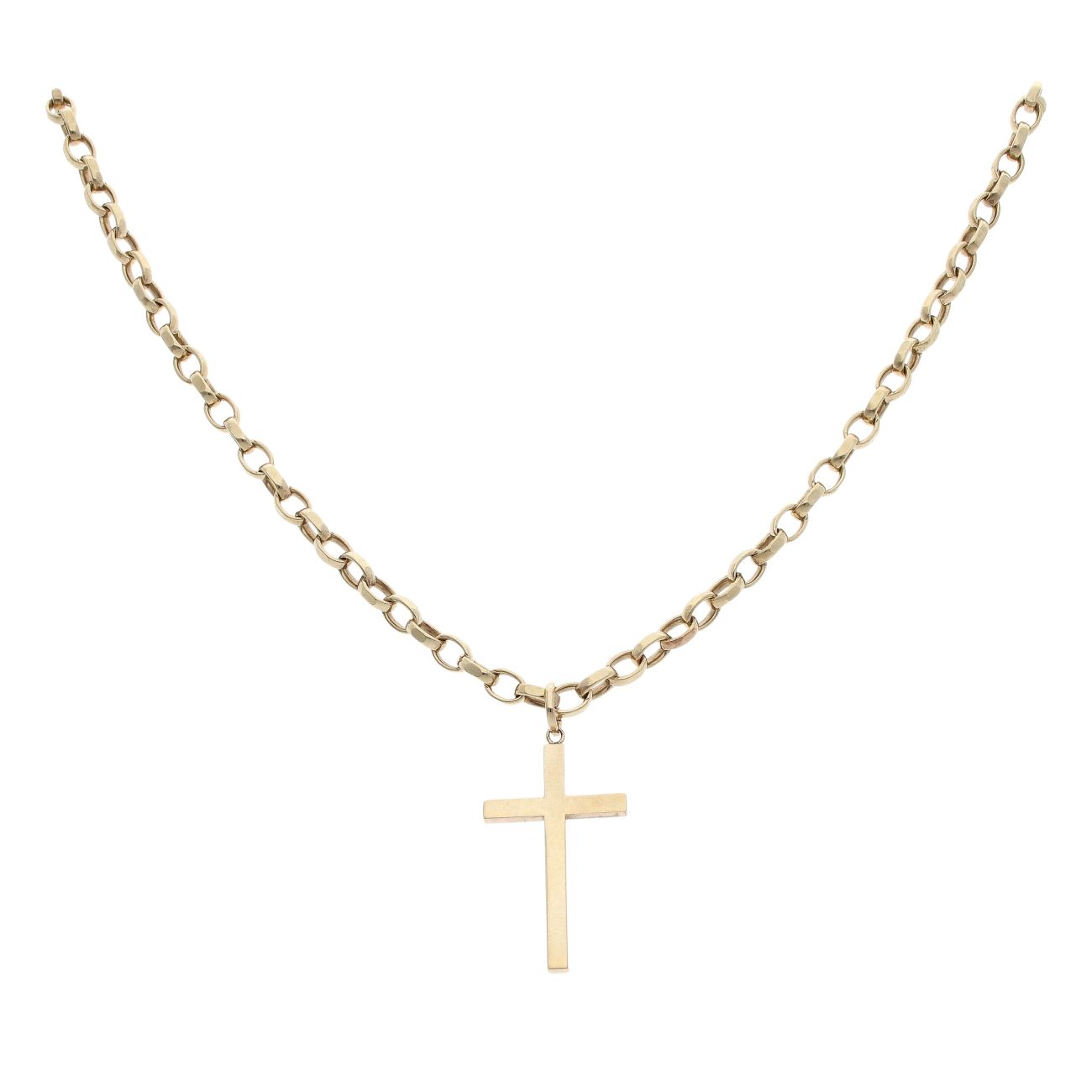 9ct Yellow Gold Plain Cross Pendant and Chain 24"