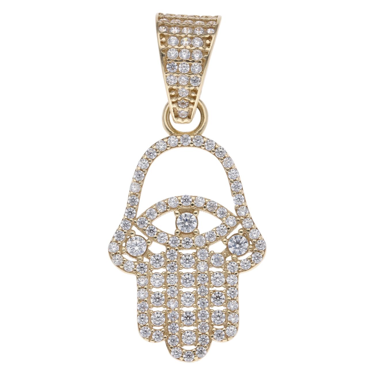 9ct Yellow Gold Cubic Zirconia Hamza Hand Pendant