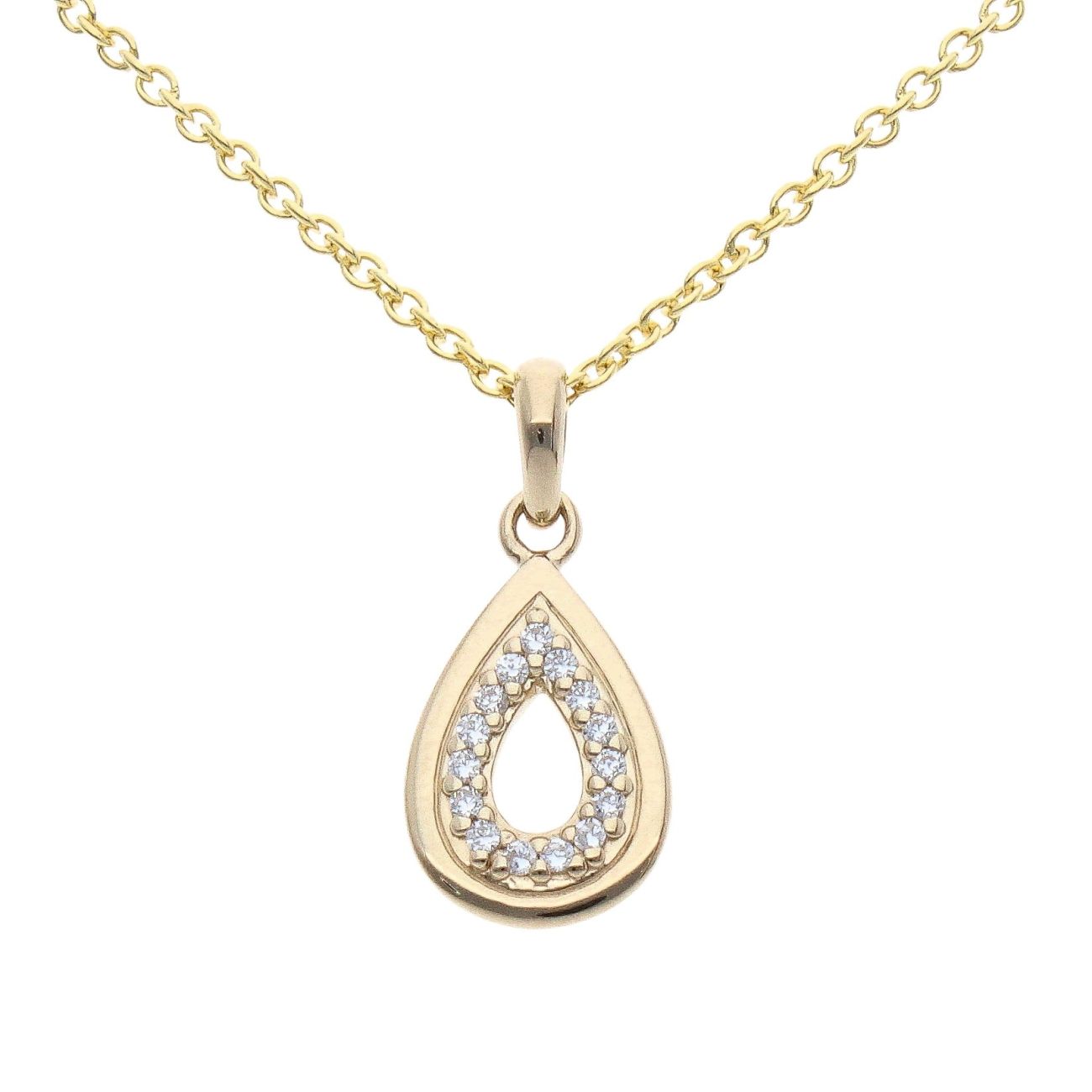 925 Sterling Silver Gold Plated Cubic Zirconia Teardrop Pendant And Chain 18"