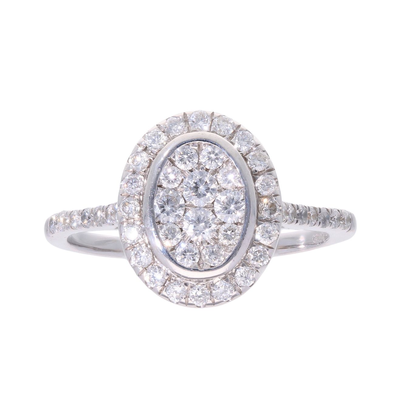 18ct White Gold 0.75ct Diamond Oval Cluster Ring