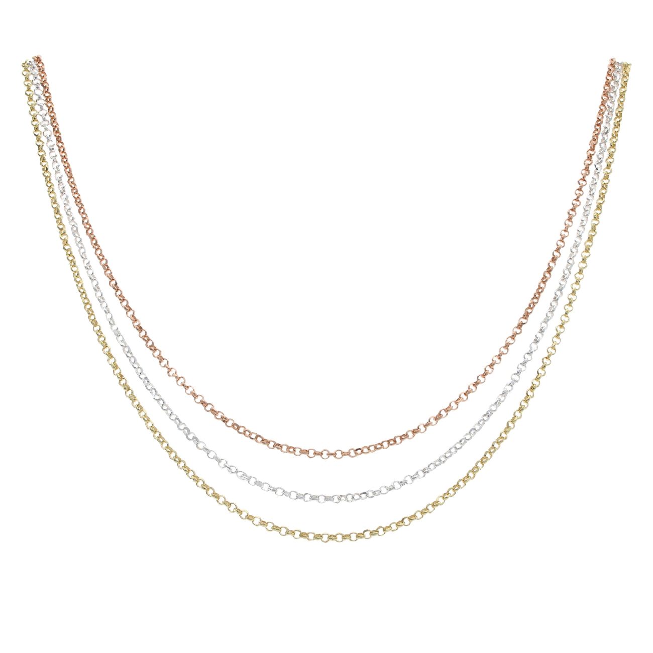 Silver, Yellow and Rose Gold Plated Layering Chains Set of Three