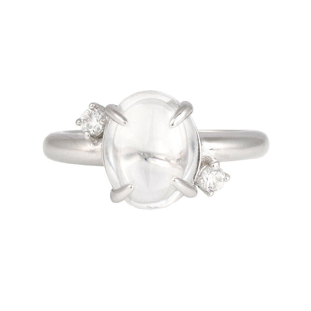 Sterling Silver Moonstone Cubic Zirconia Ring