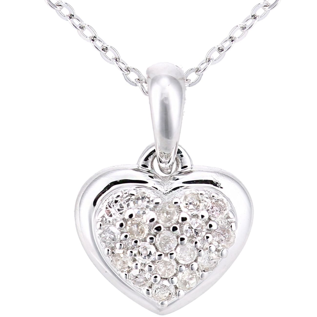 9ct White Gold Diamond Heart Halo Pendant Necklace