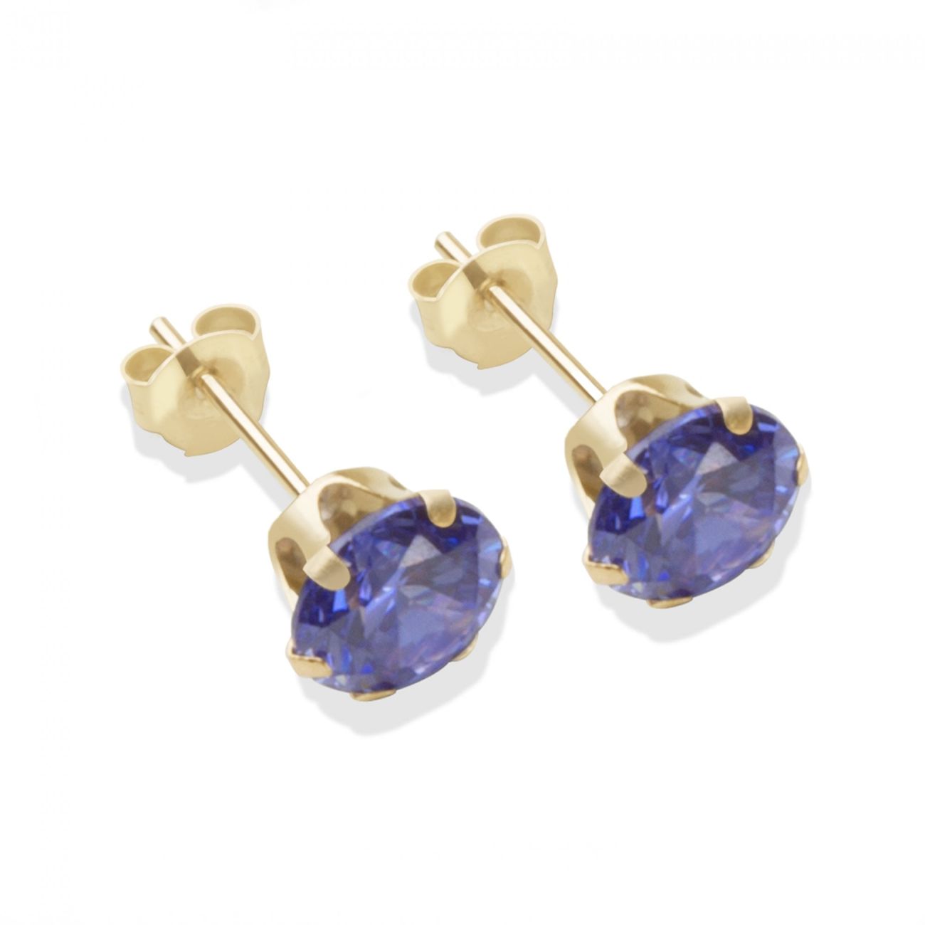 9ct yellow gold 6mm tanzanite CZ stud Earrings