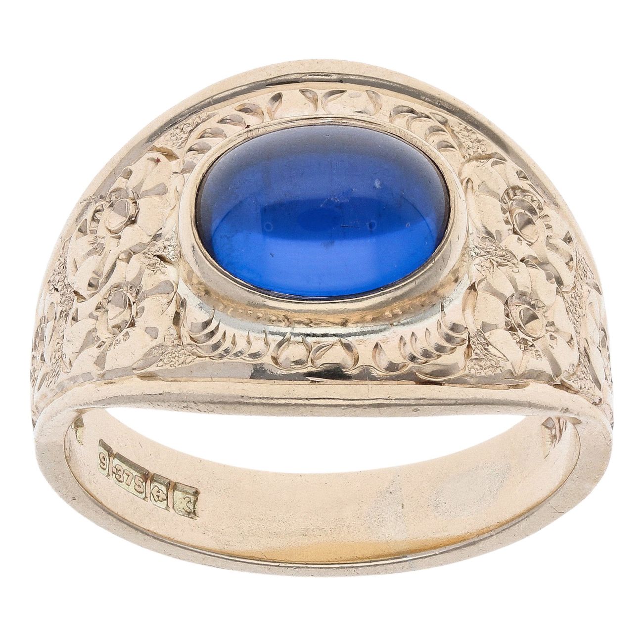9ct Yellow Gold Blue Cabochon College Ring