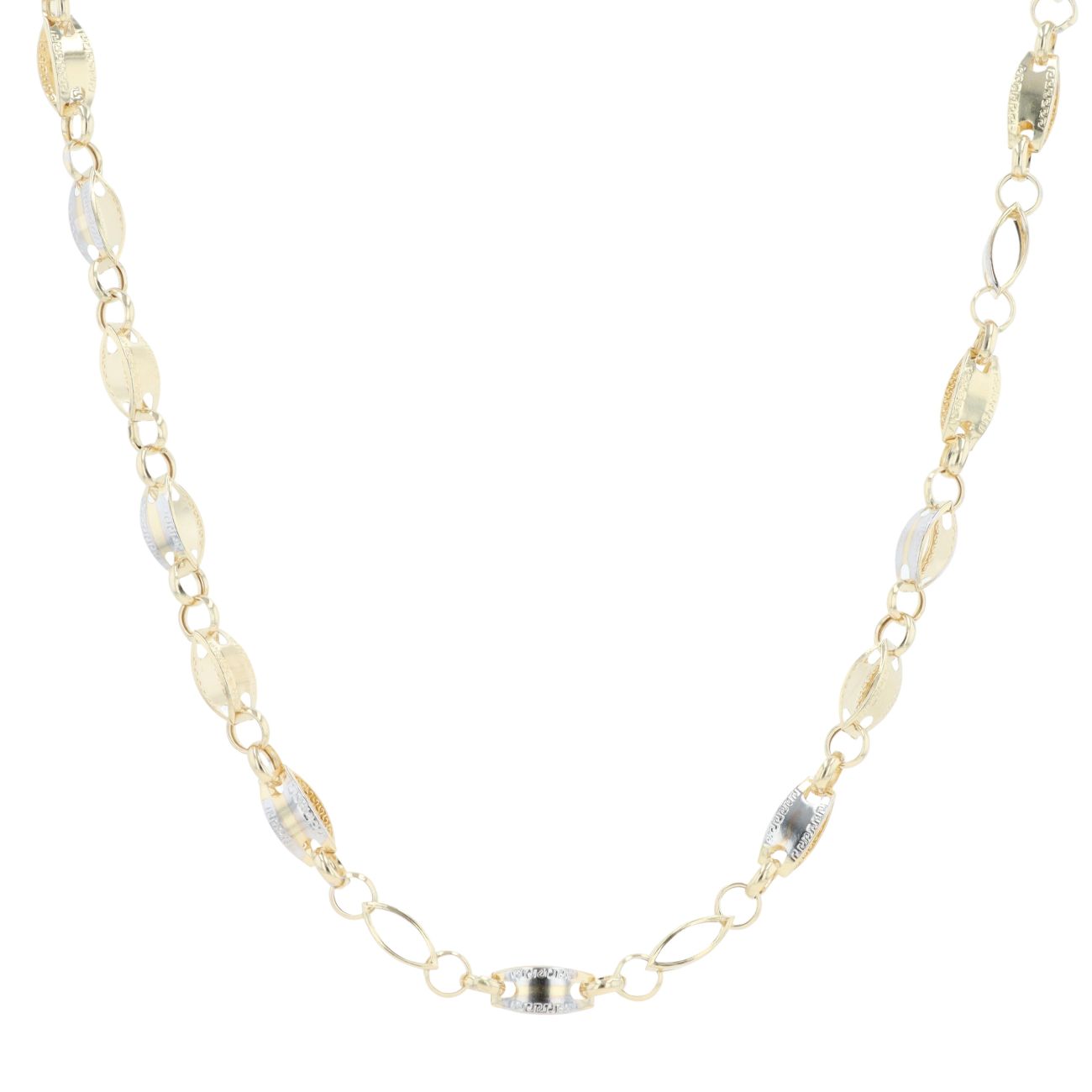 14ct Yellow and White Gold Greek Key Fancy Chain 20"