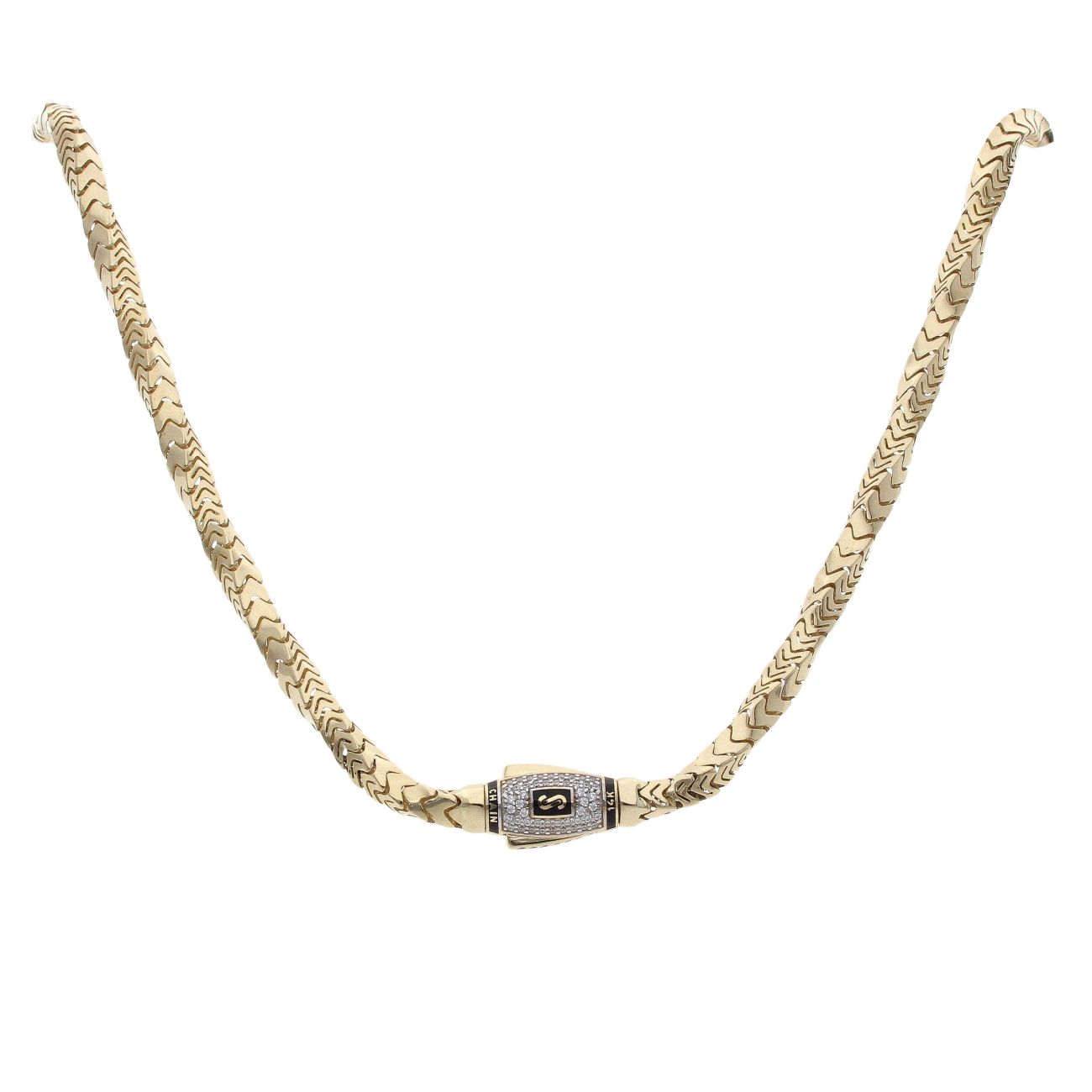 14ct Yellow And White Gold Monaco Spin Pave Lock Twist Chain 26"