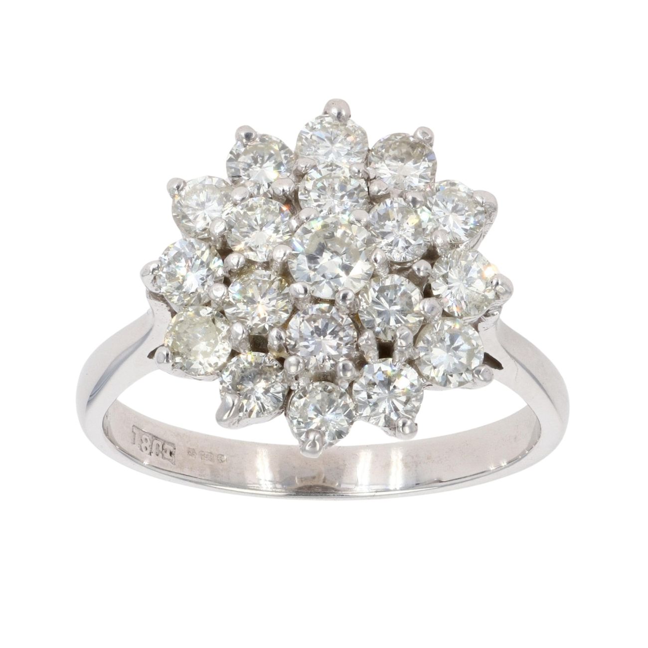 18ct White Gold 1.50ct Brilliant Cut Diamond Cluster Ring