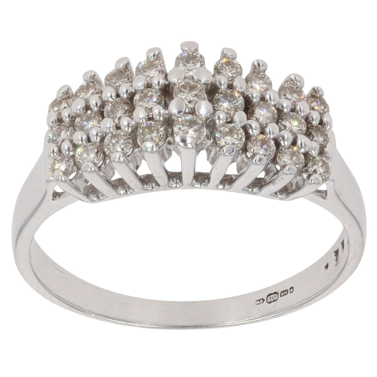 9ct White Gold 0.50ct Brilliant Cut Diamond Three Row Fancy Ring