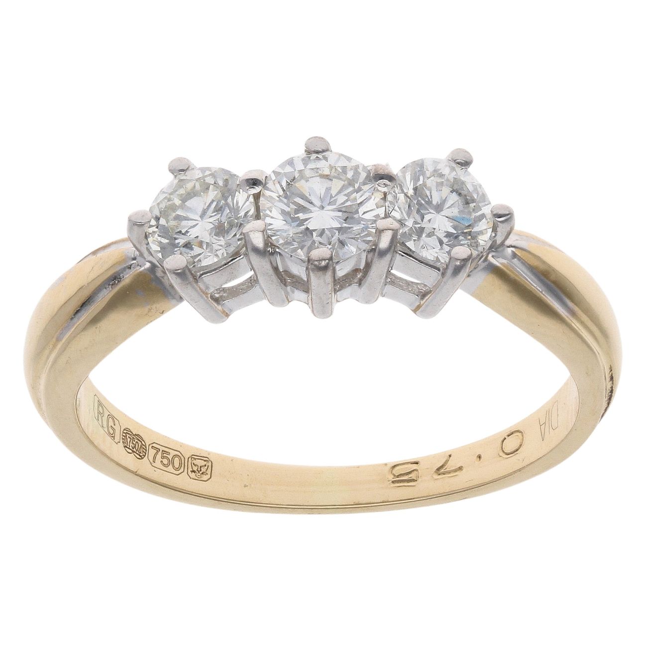 18ct Yellow Gold 0.75ct Brilliant Cut Diamond Trilogy Ring