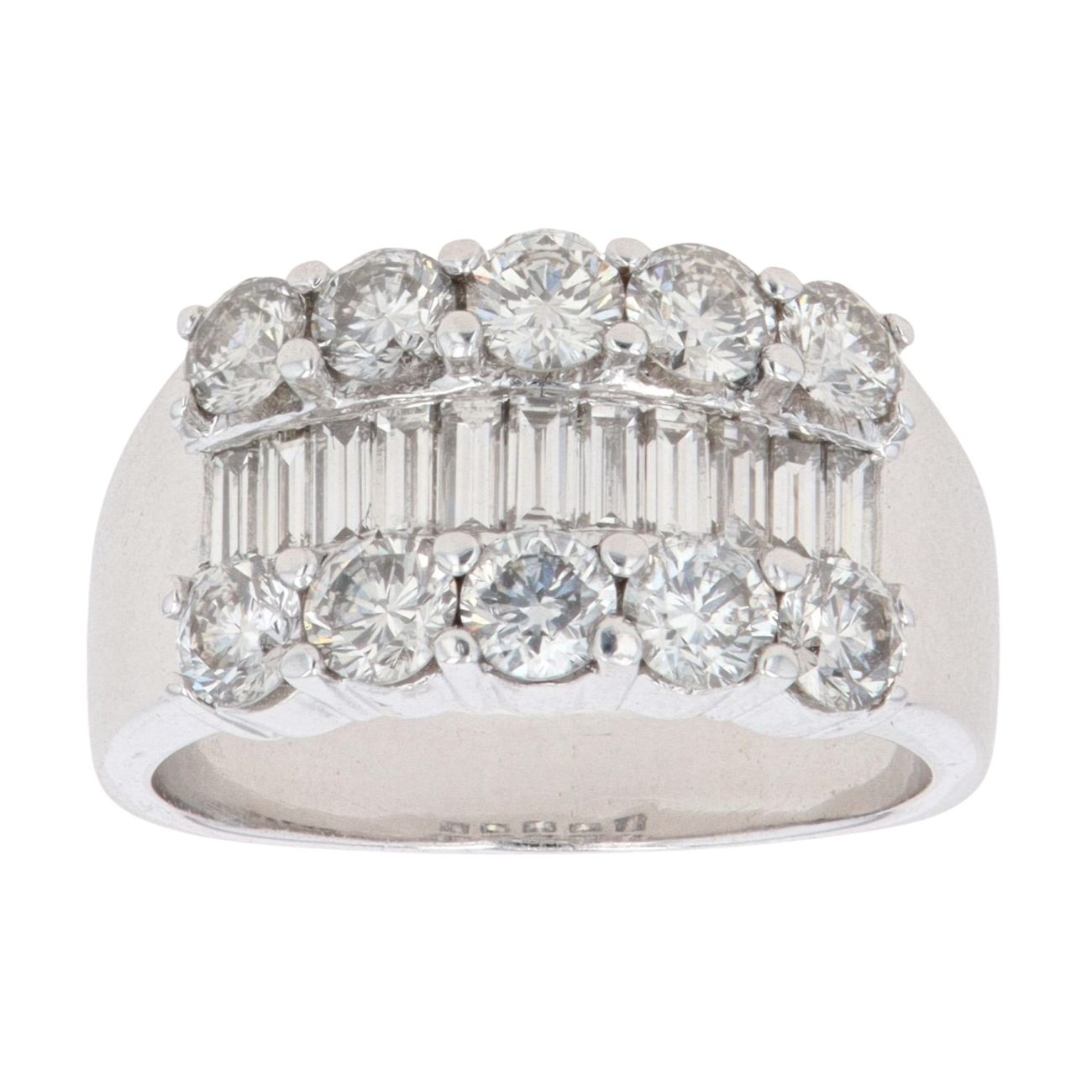 18ct White Gold 2.20ct Brilliant And Baguette Cut Diamond Cluster Ring