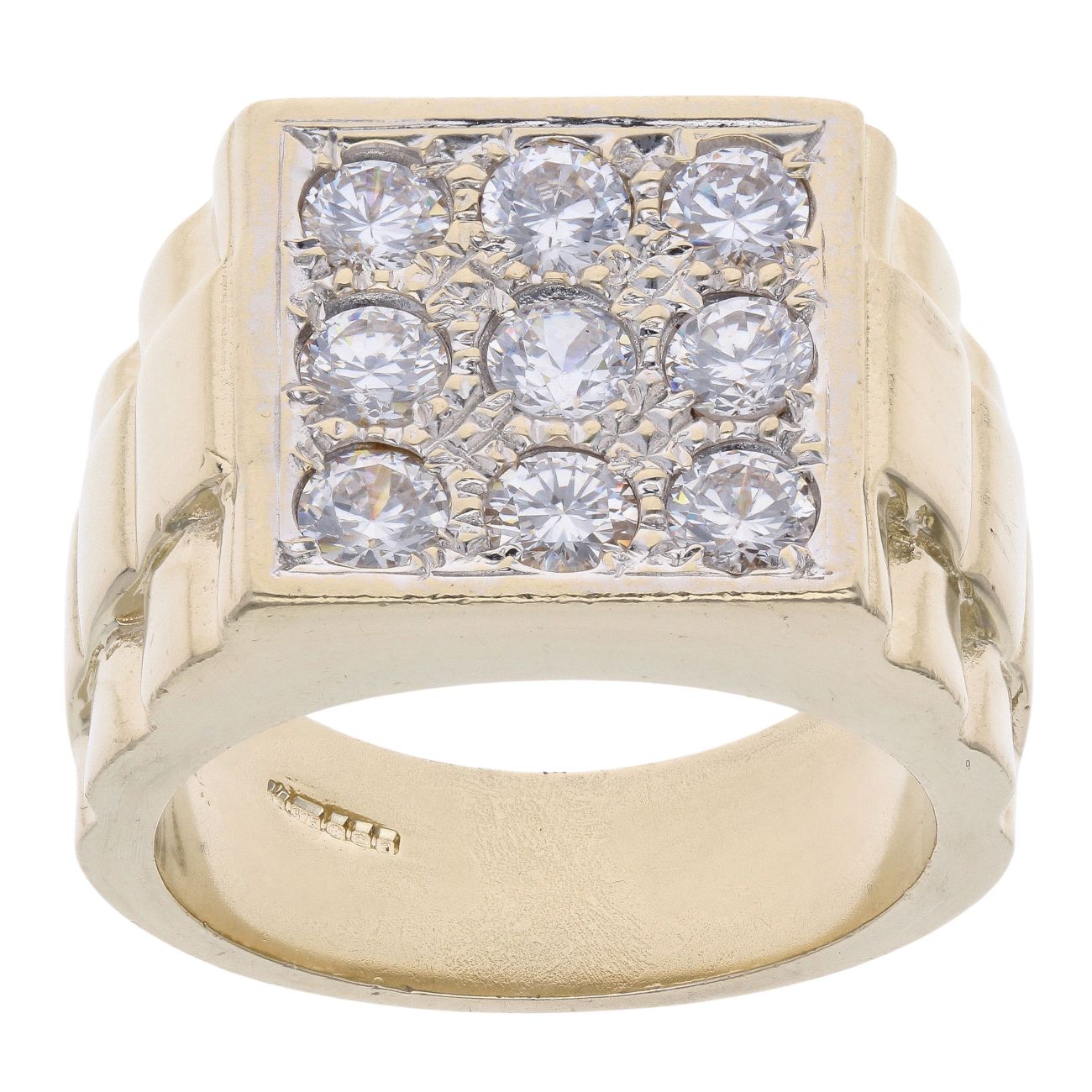 9ct Yellow Gold Patterned Cubic Zirconia Signet Ring