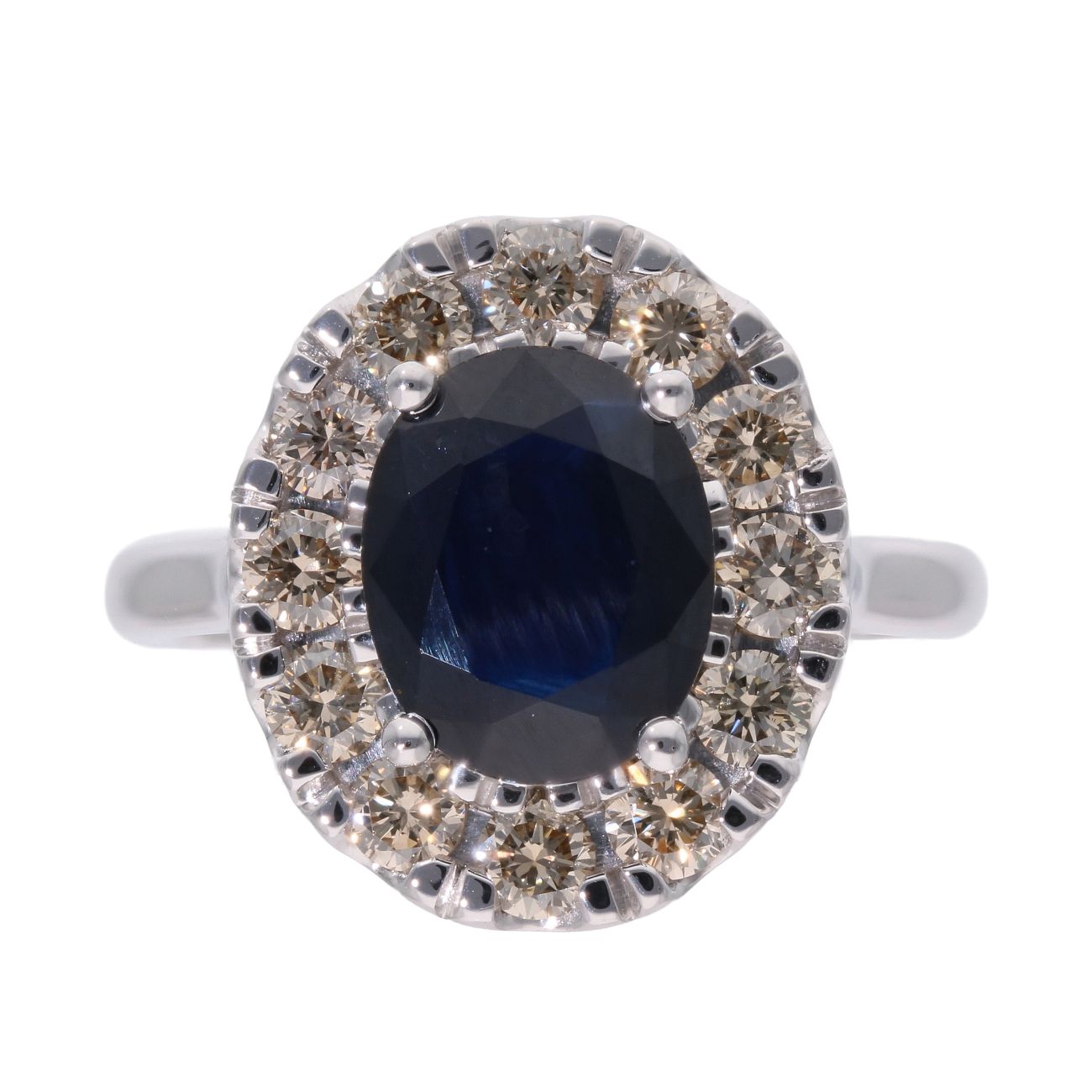 9ct White Gold 1.00ct Diamond and Sapphire Cluster Ring