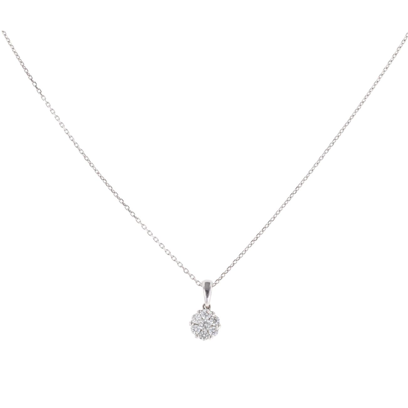 18ct White Gold 0.33ct Brilliant Cut Diamond Cluster Pendant And Chain 16"