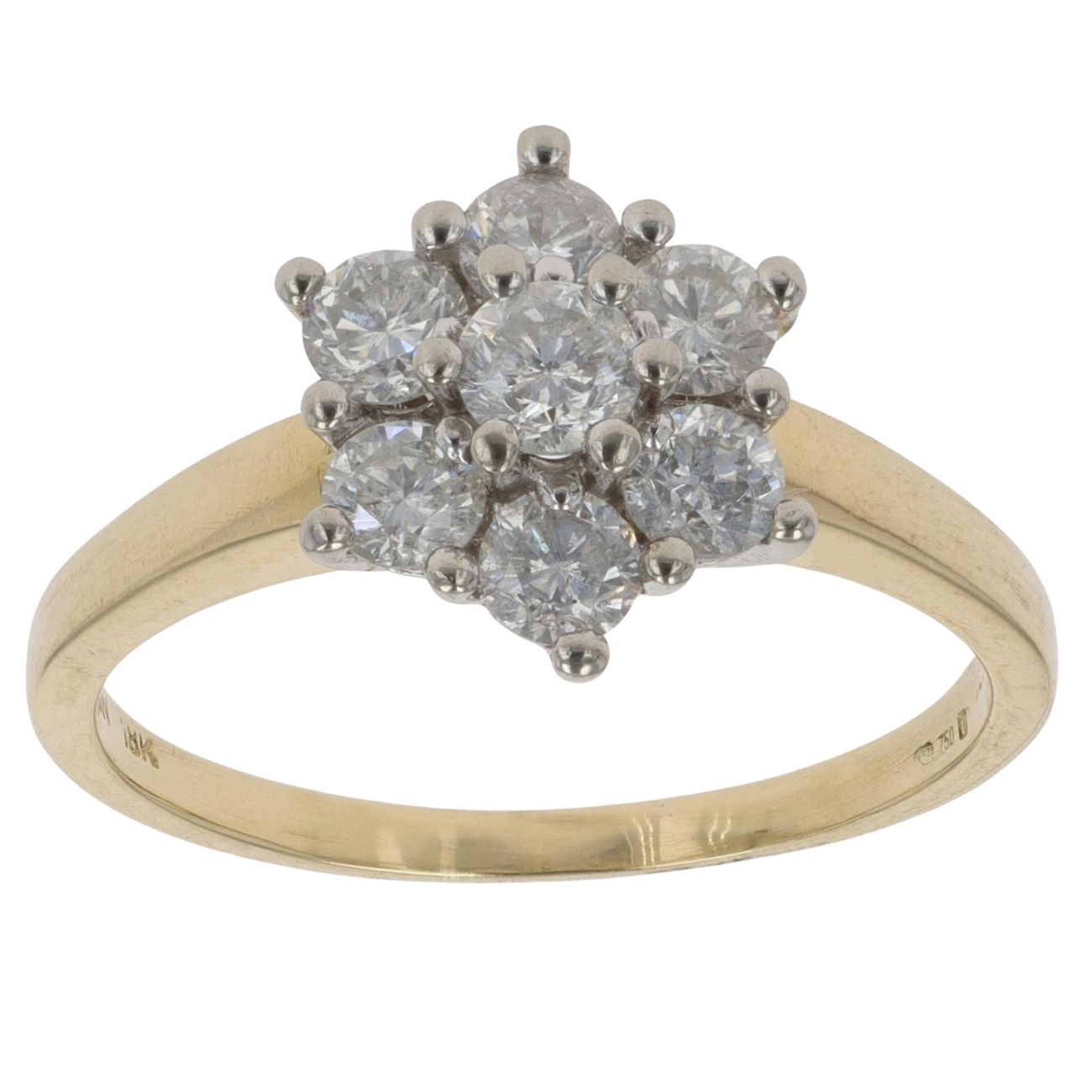 18ct Yellow Gold 1.10ct Brilliant Cut Diamond Cluster Ring