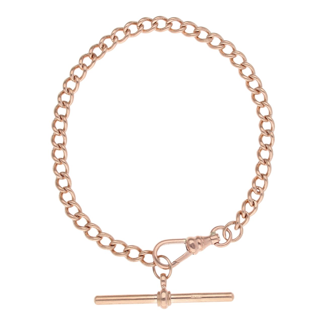 9ct Rose Gold Albert T-Bar Bracelet 7.5"