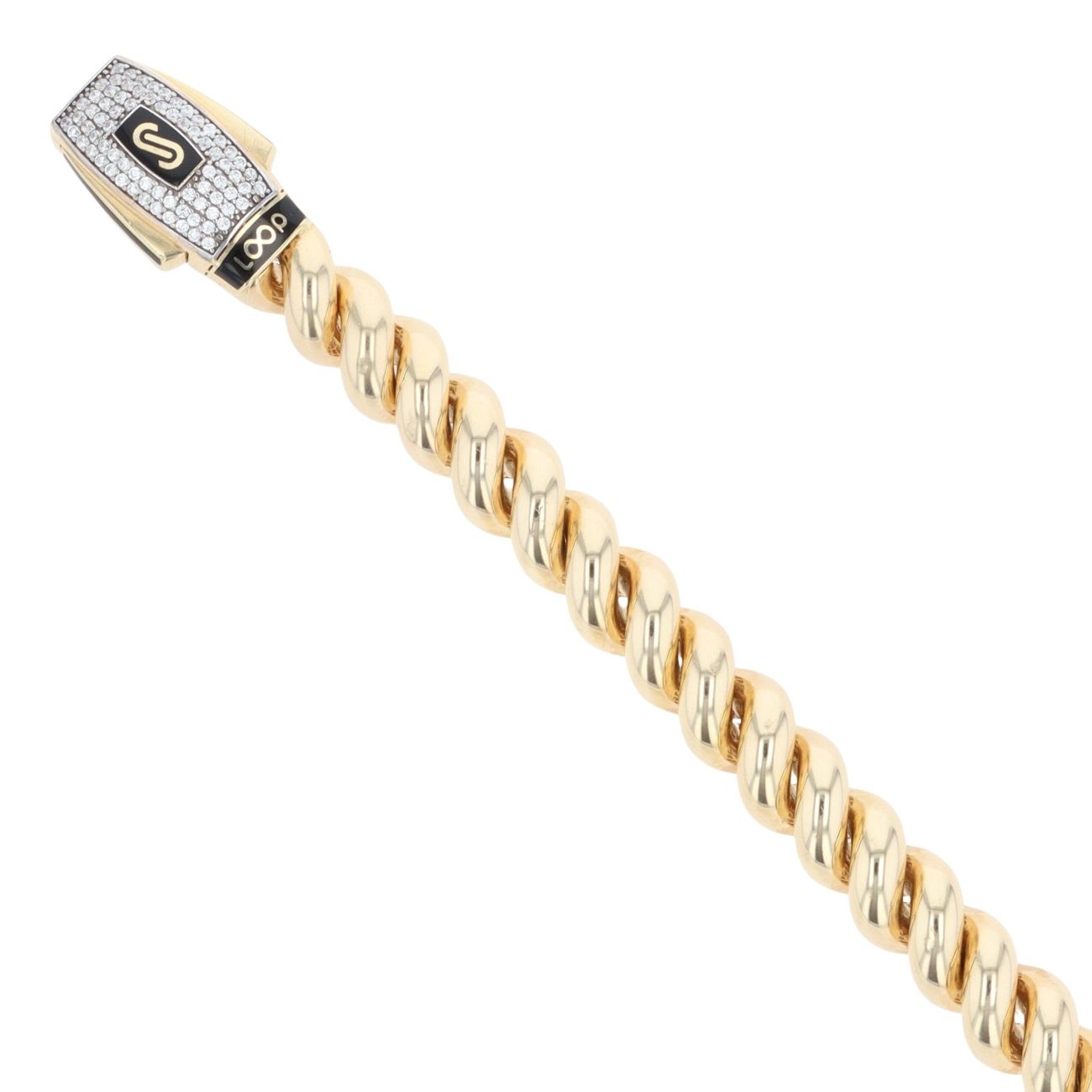 14ct Yellow Gold Monaco Loop Plain Pave Lock Bracelet 7.5"