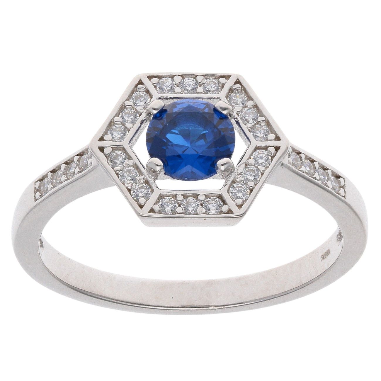Silver Cubic Zirconia And Blue Gemstone Cluster Ring By Icesia