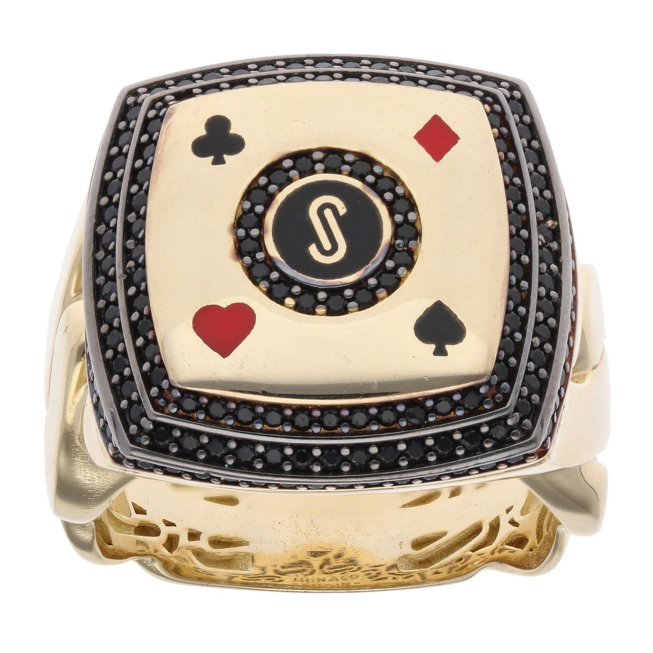 14ct Yellow Gold Monaco Black Cubic Zirconia Signet Ring