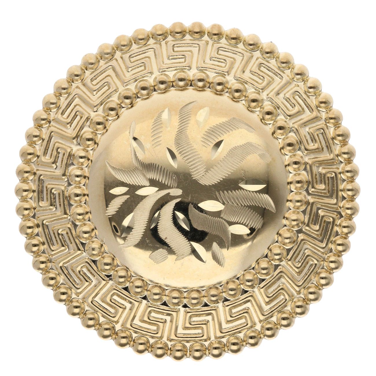 14ct Yellow Gold Greek Key Patterned Circle Fancy Ring