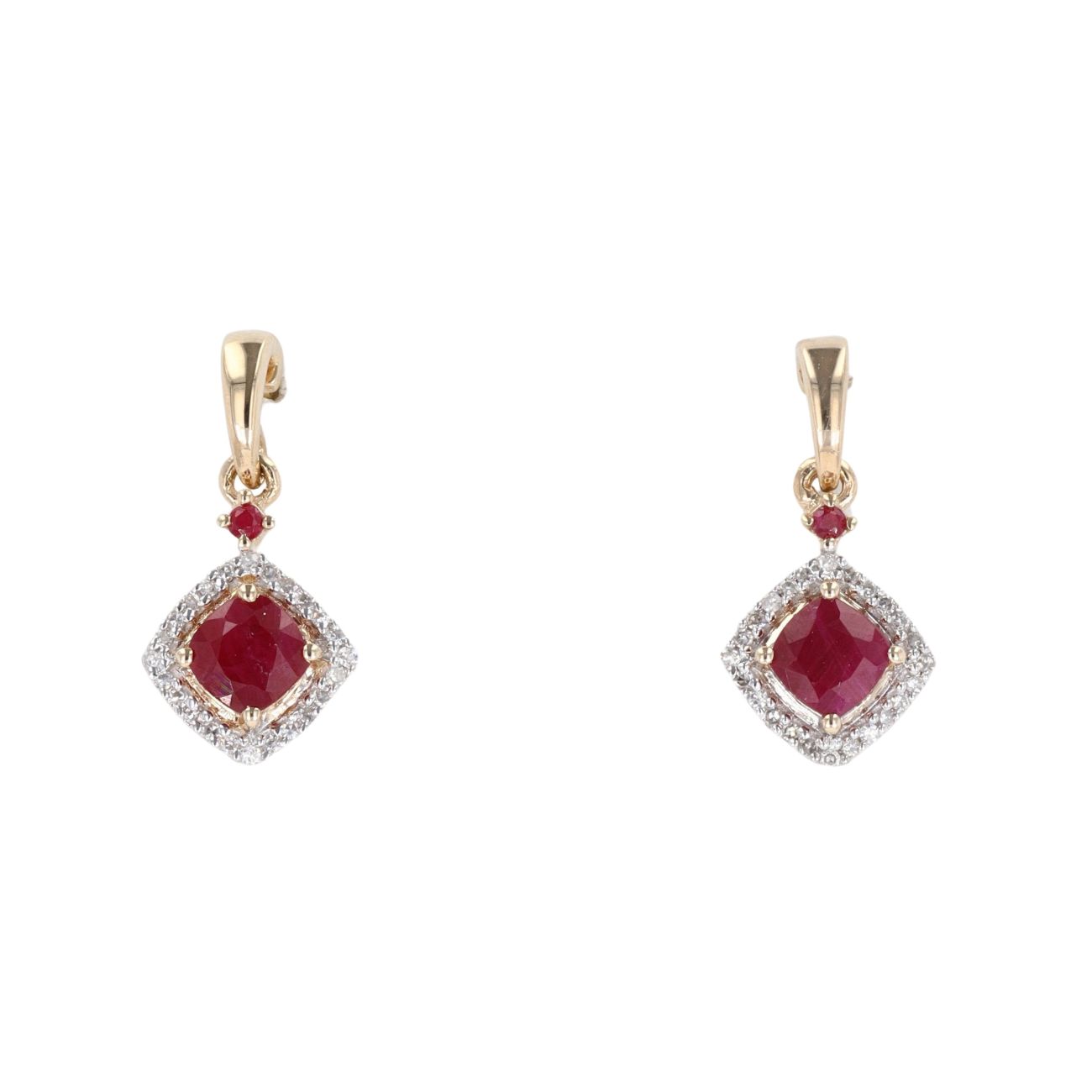 9ct Yellow Gold Ruby And 0.07ct Diamond Drop Earrings