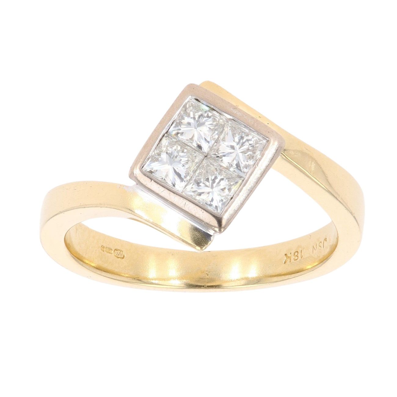 18ct Yellow Gold 0.50ct Princess Cut Diamond Cluster Ring
