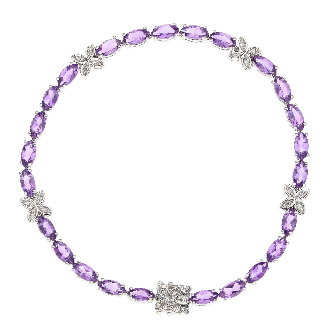 9ct White Gold 0.10ct Brilliant Cut Diamond And Amethyst Bracelet 7"