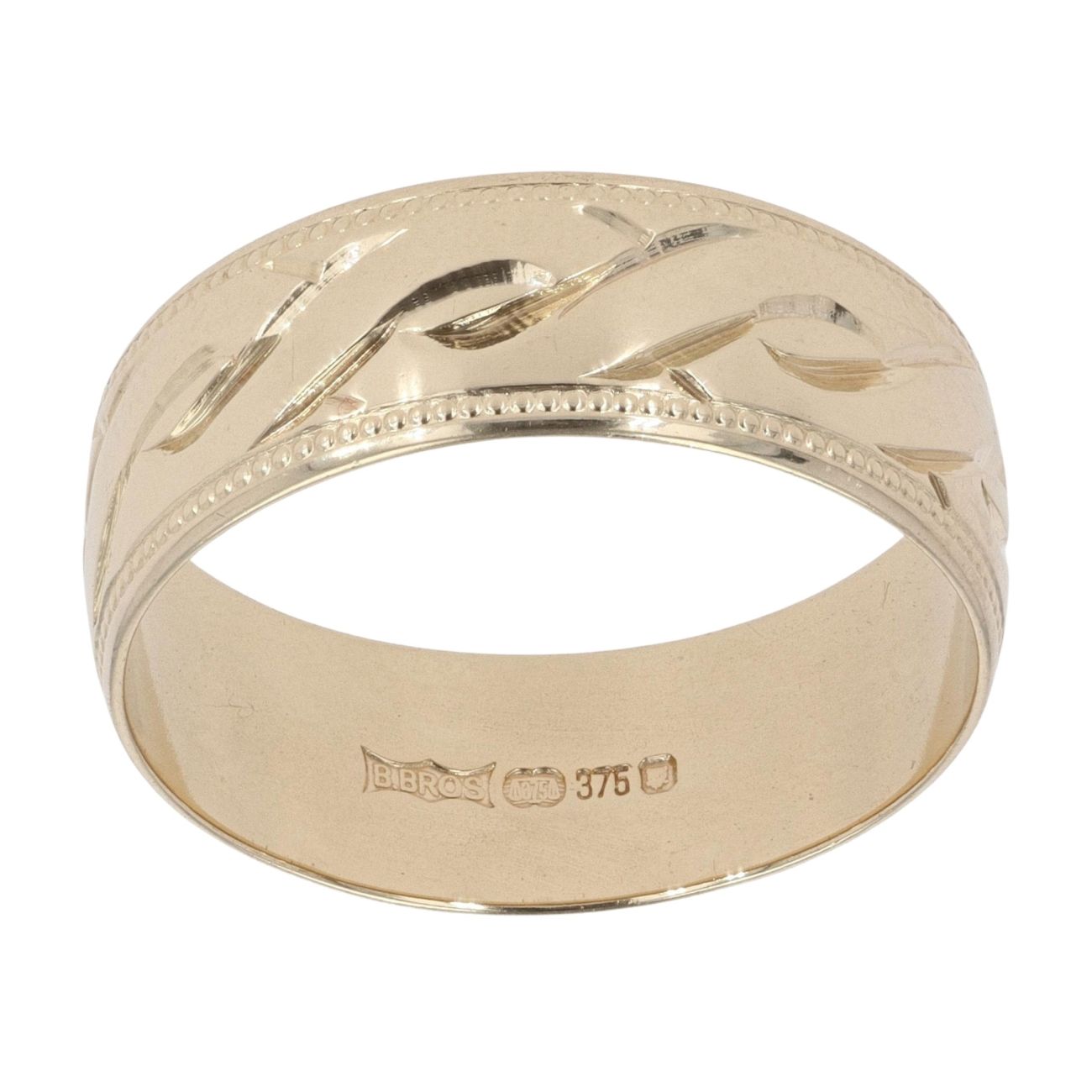 9ct Yellow Gold Patterned Wedding Band 7.8mm