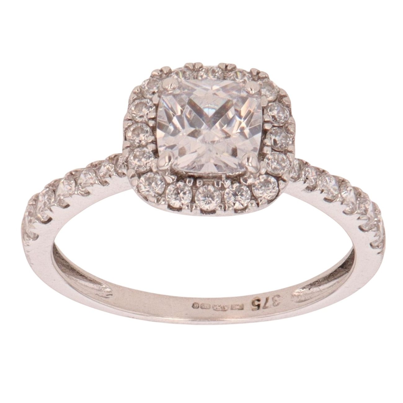 9ct White Gold Cubic Zirconia Cluster Ring