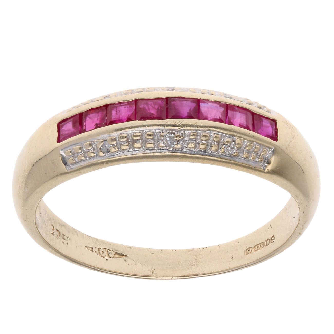 9ct Yellow Gold 0.02ct Diamond And Ruby Fancy Ring