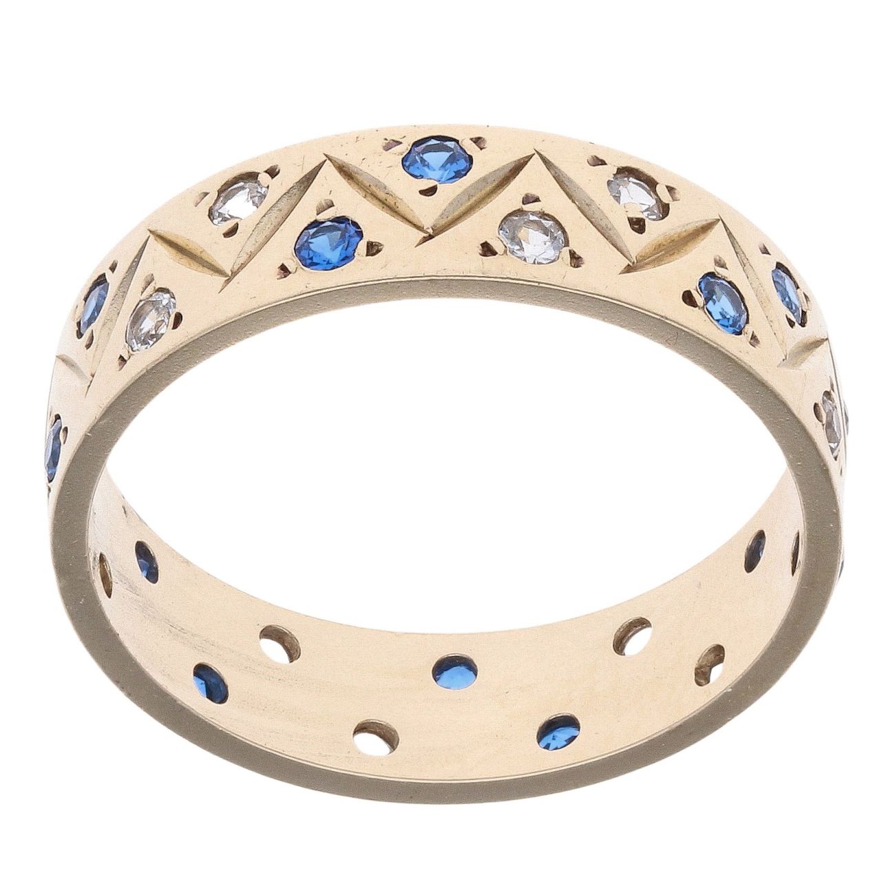 9ct Yellow Gold Blue Gemstone And Cubic Zirconia Fancy Ring