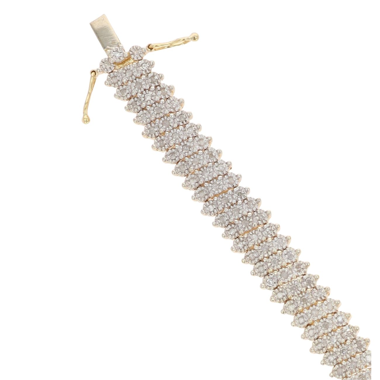 9ct Yellow Gold 2.00ct Brilliant Cut Diamond Three Row Bracelet 7"