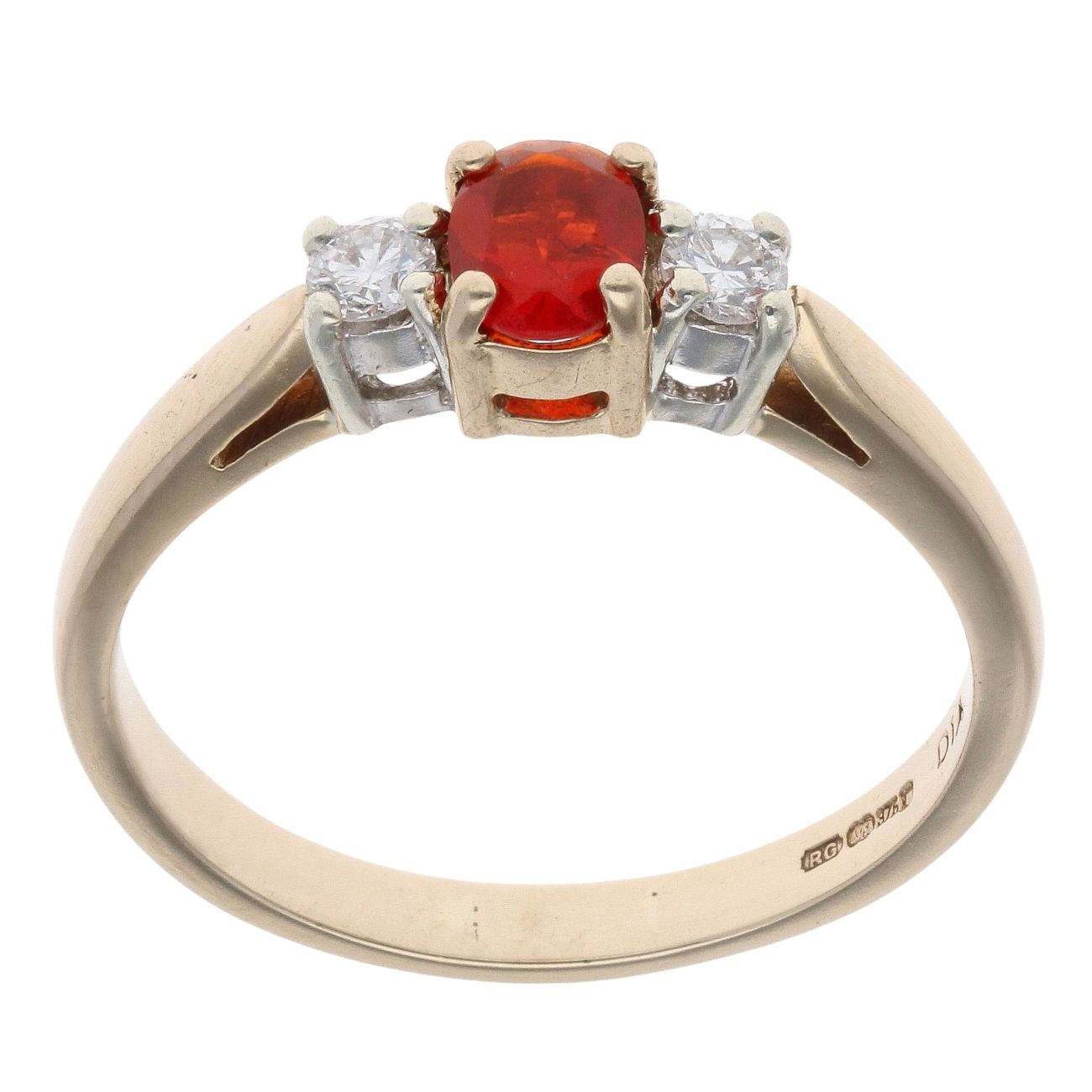 9ct Yellow Gold 0.10ct Diamond And Fire Opal Ring