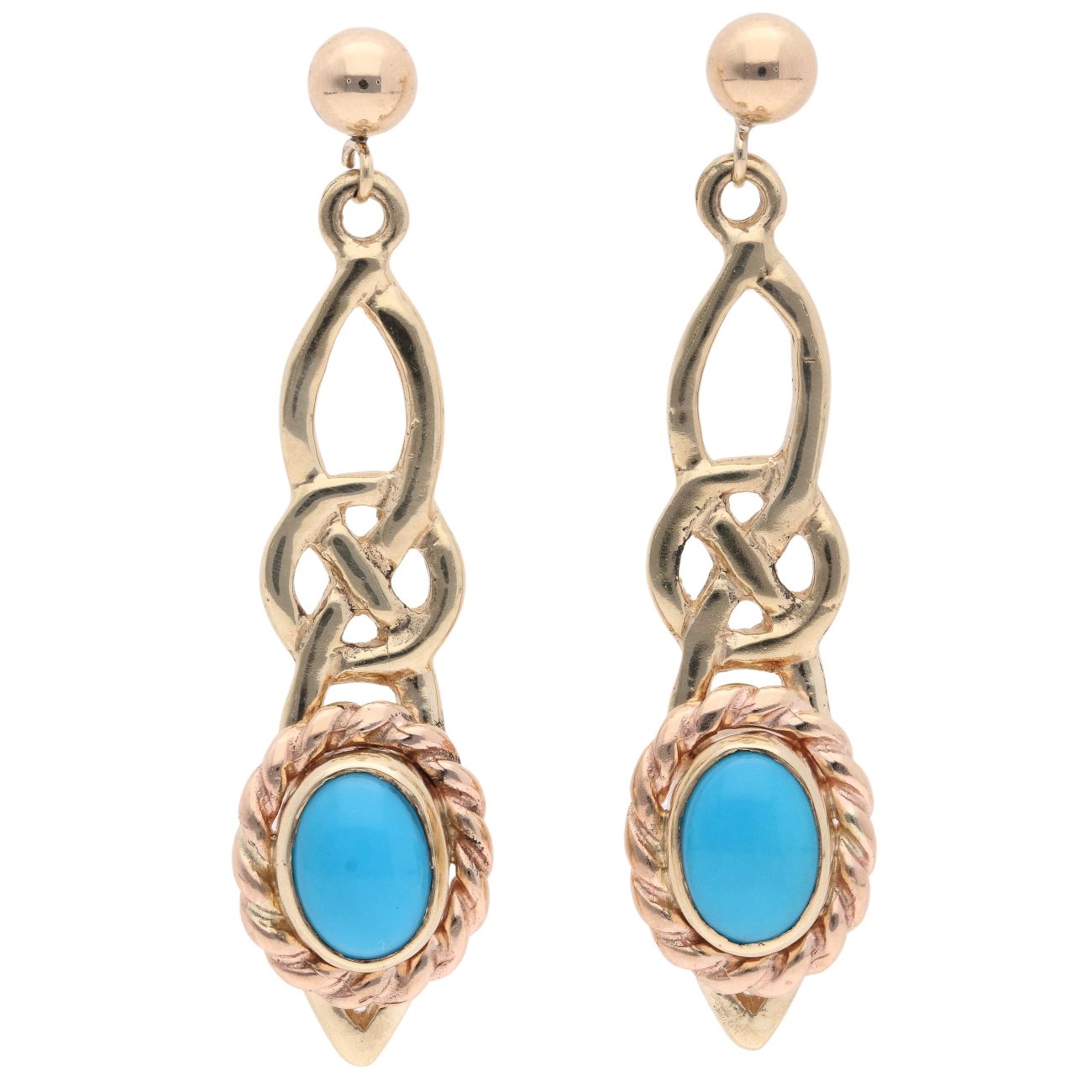 9ct Yellow Gold Turquoise Clogau Celtic Drop Earrings