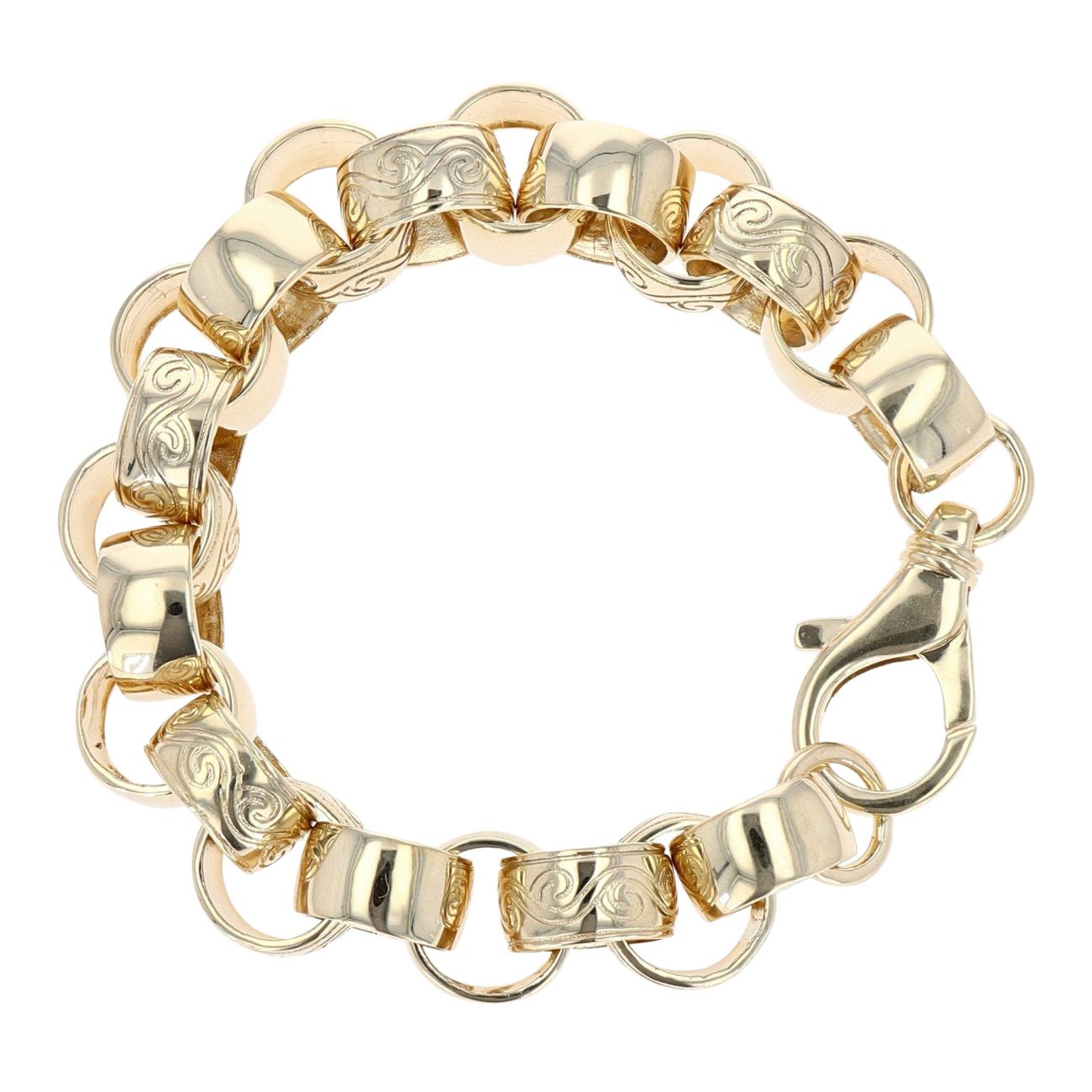 9ct Yellow Gold Patterned & Plain Belcher Bracelet