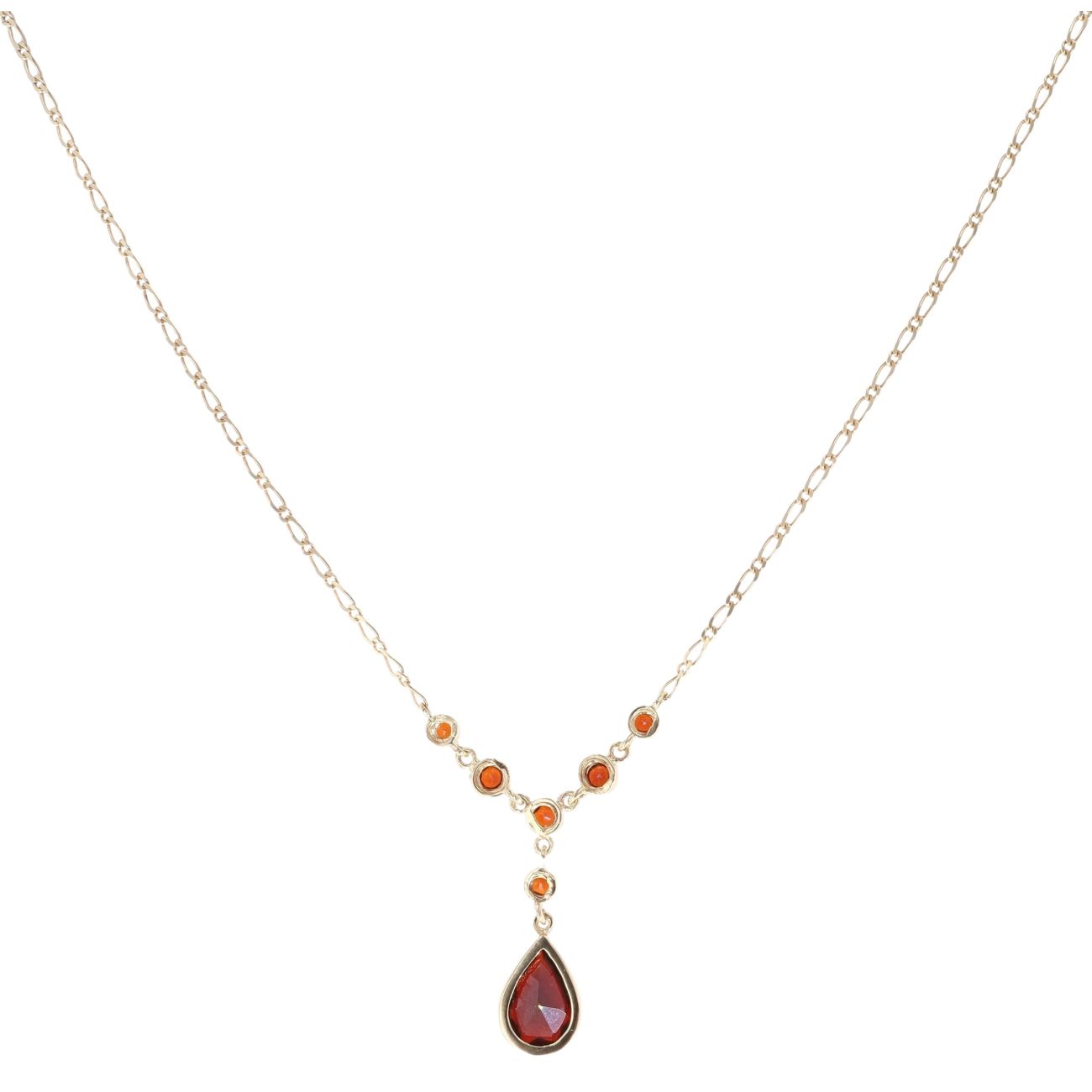 9ct Yellow Gold Garnet Drop Pendant and Chain 18"