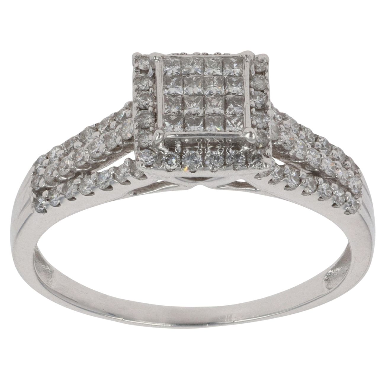 9ct White Gold 0.60ct Princess And Brilliant Cut Diamond Cluster Ring