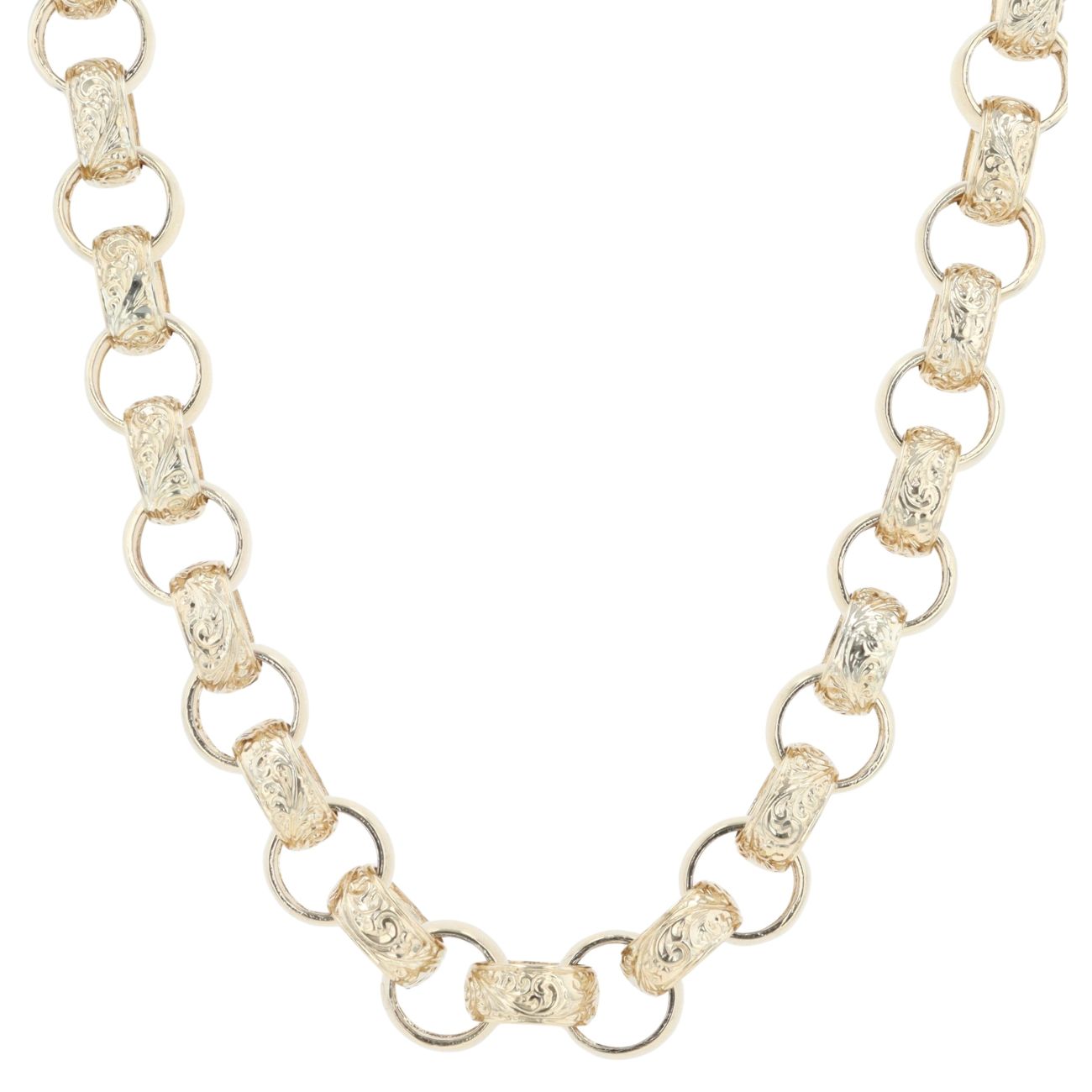 9ct Yellow Gold Patterned And Plain Belcher Chain 26"