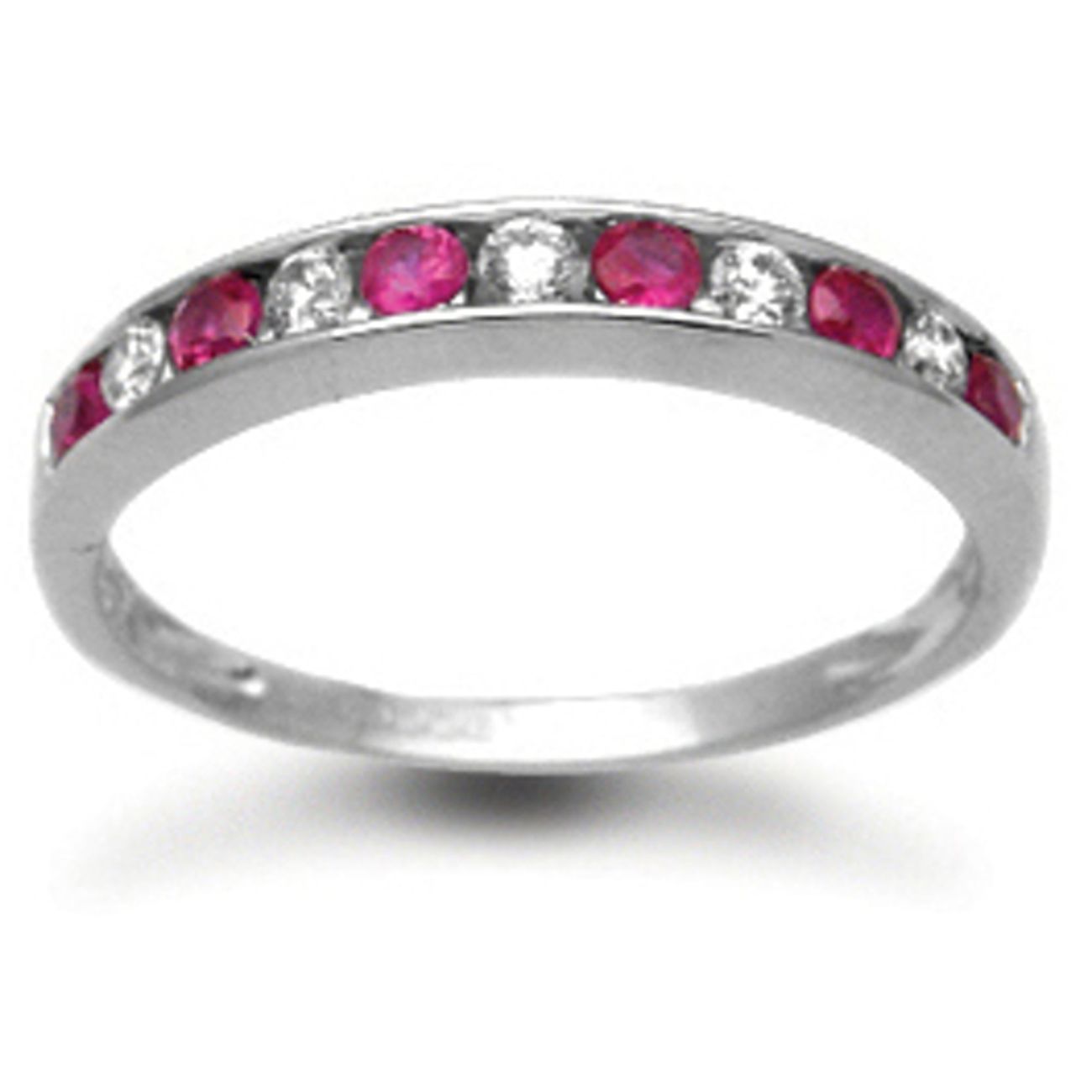 18 Carat White Gold Diamond-18pts Ruby-36pts Chan Set Half Eternity Ring