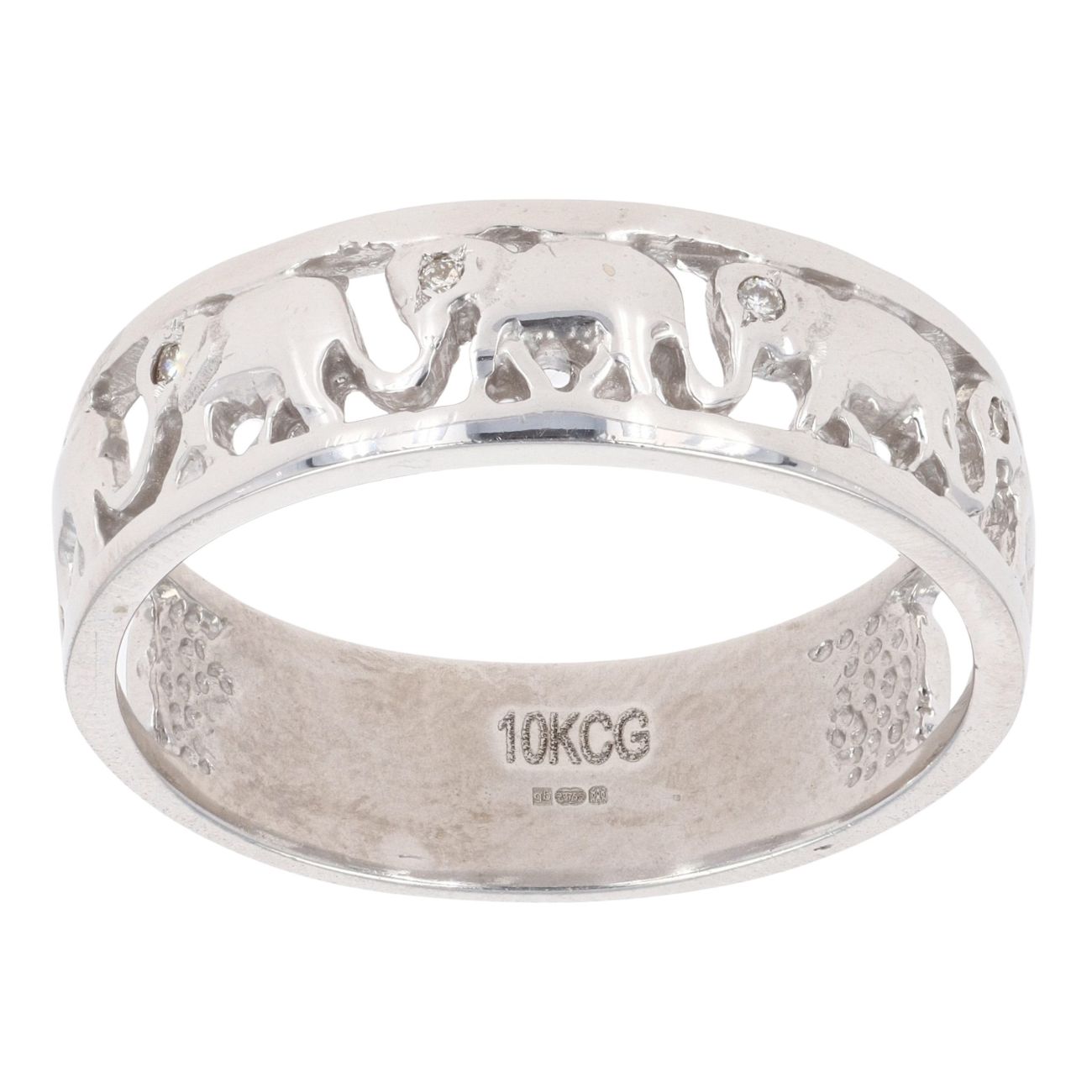 9ct White Gold 0.05ct Diamond Elephant Ring