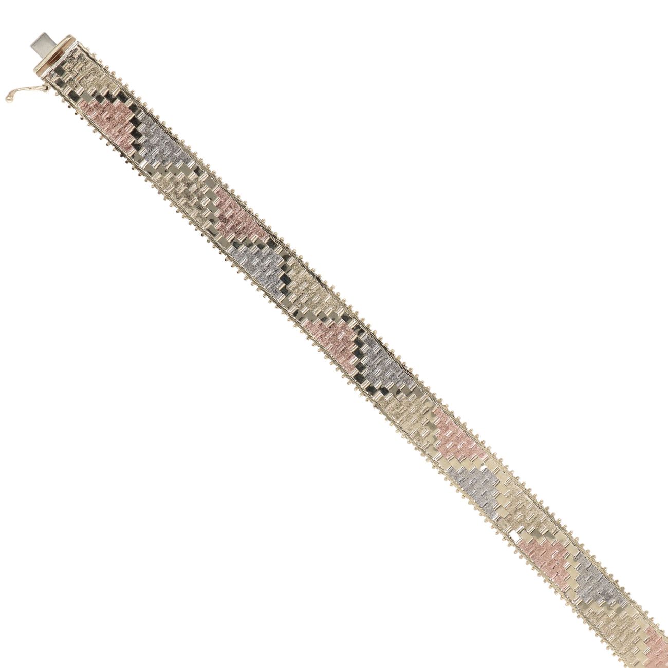 9ct Yellow White And Rose Gold Watch Strap Style Bracelet 7"