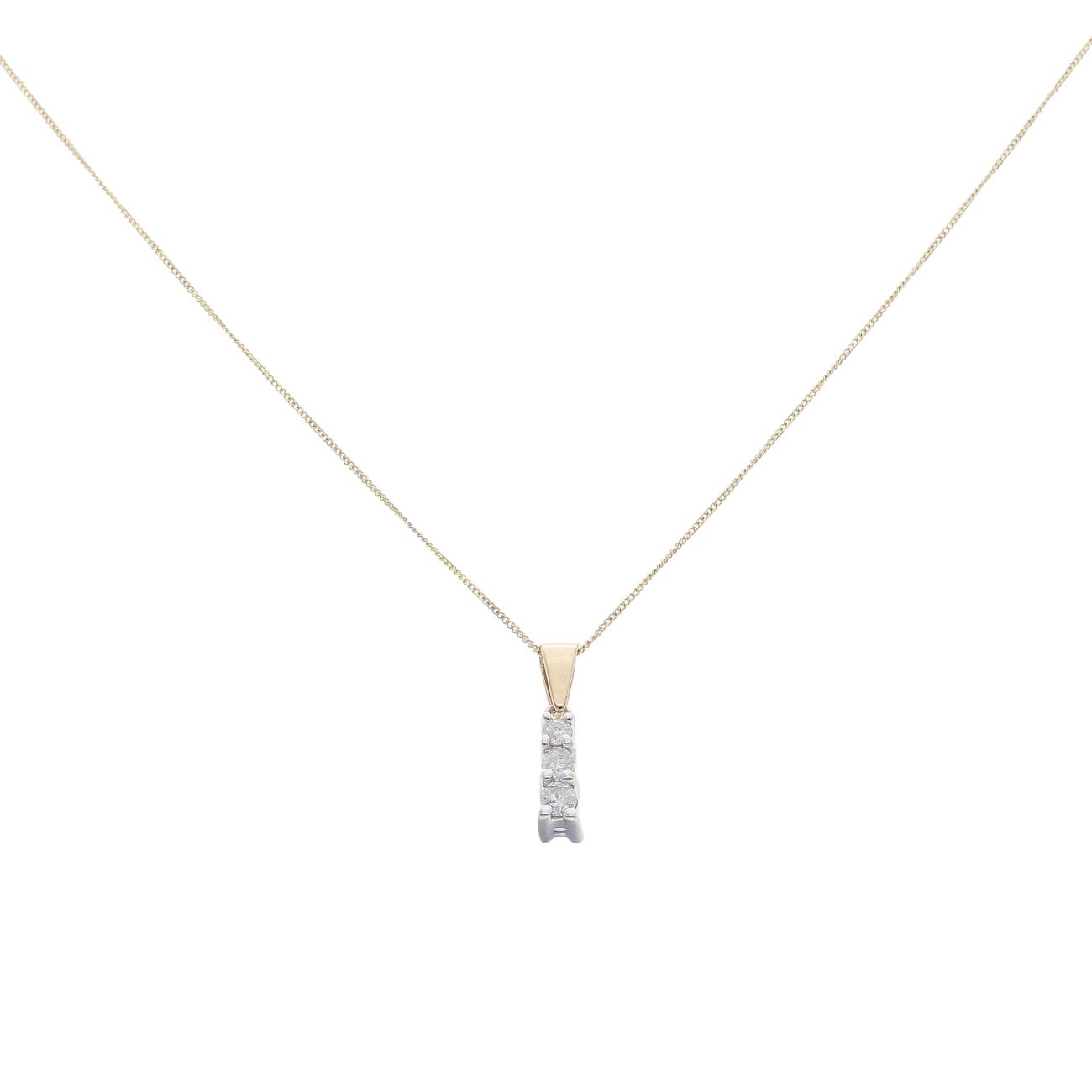 9ct Yellow Gold 0.25ct Brilliant Cut Diamond Trilogy Pendant And Chain 18"
