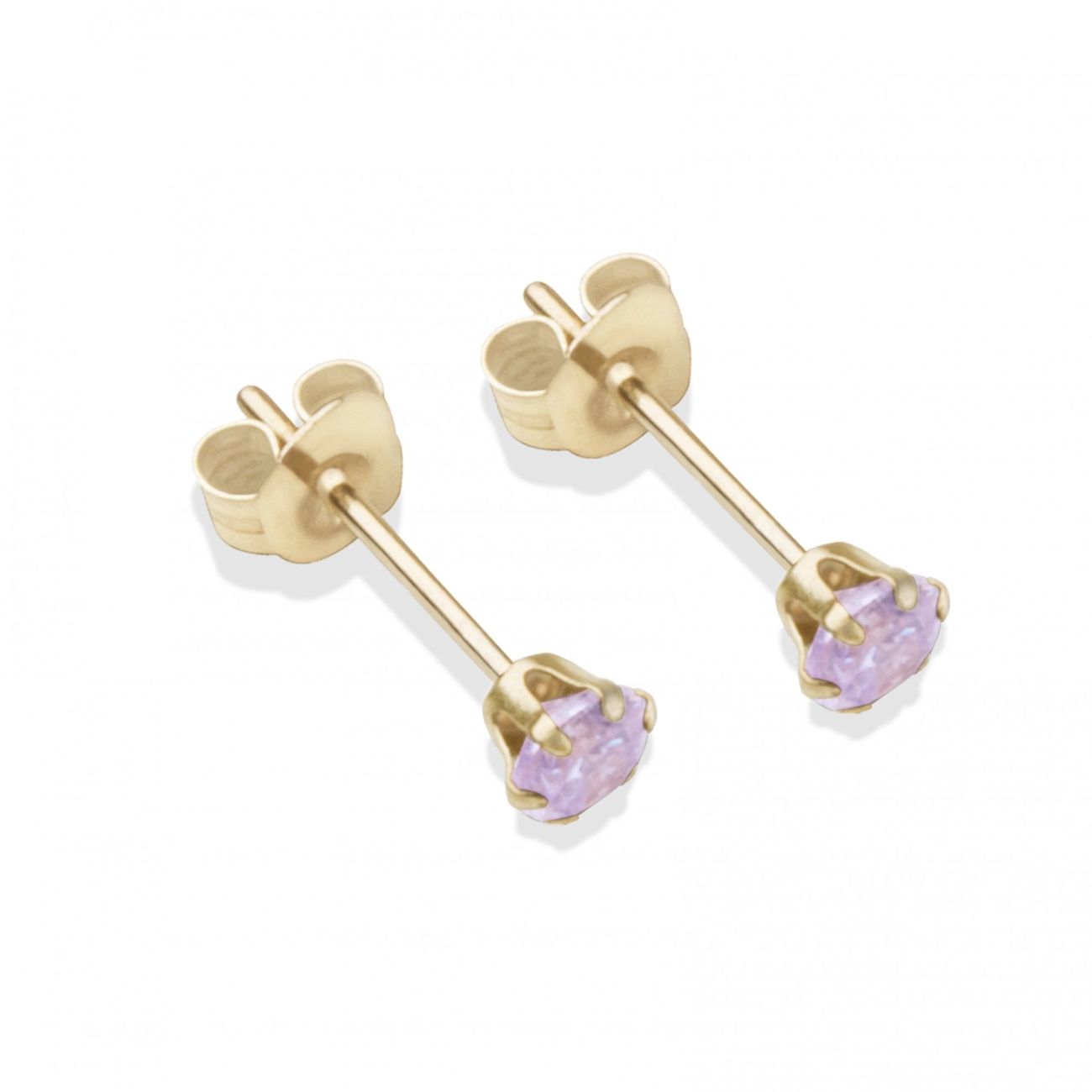 9ct yellow gold 3mm lilac CZ stud Earrings