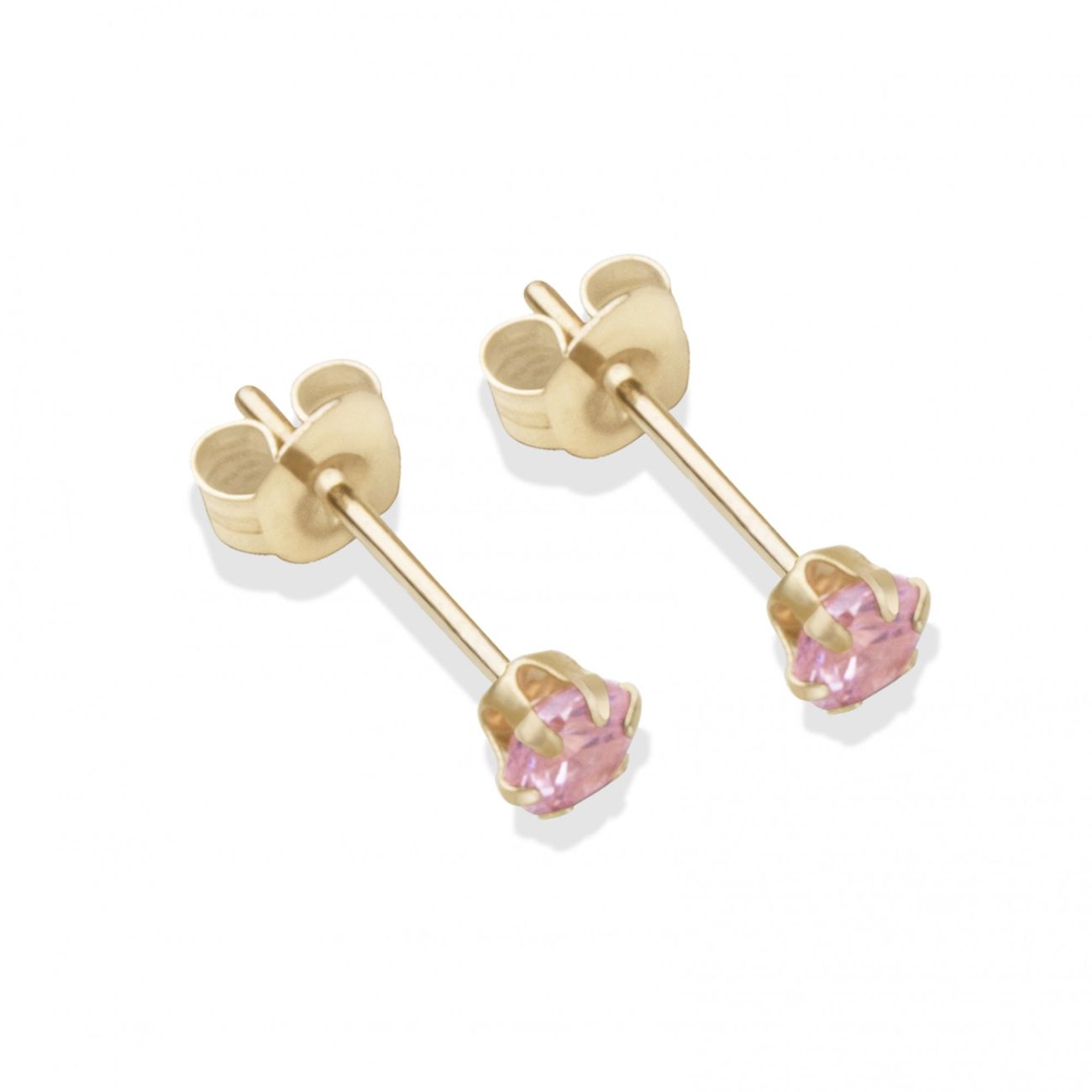 9ct yellow gold 3mm pink CZ stud Earrings