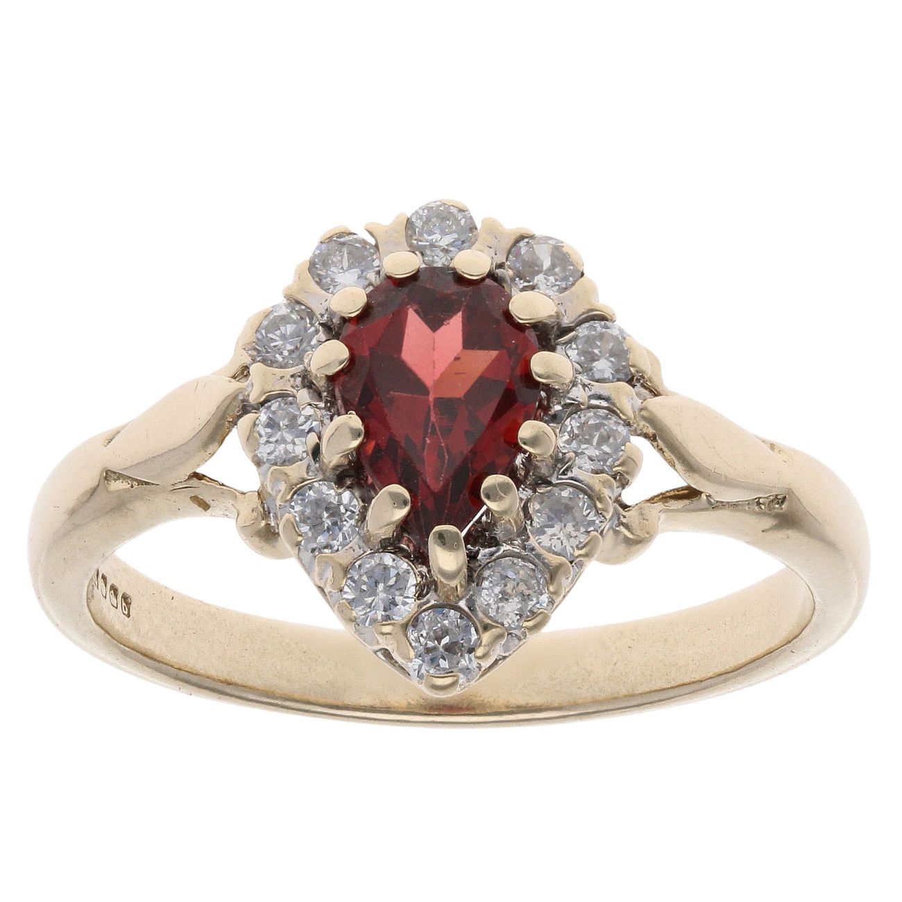 9ct Yellow Gold Cubic Zirconia and Garnet Pear Cluster Ring