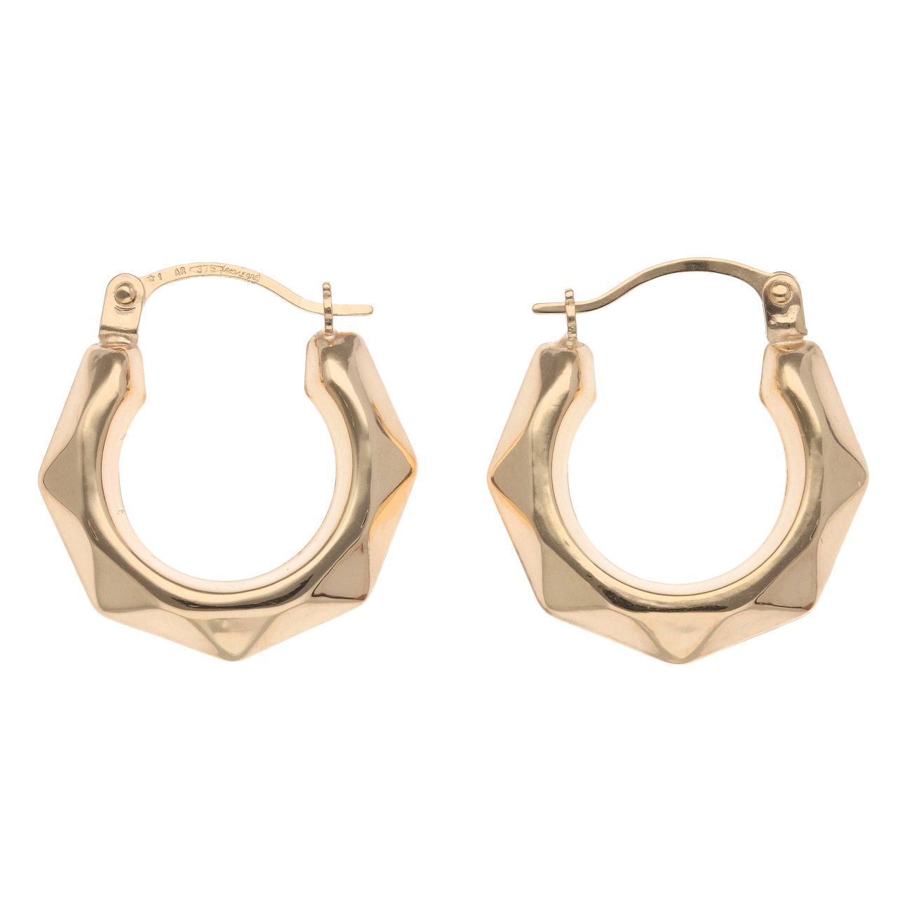 9ct Yellow Gold Hexagonal Creole Earrings