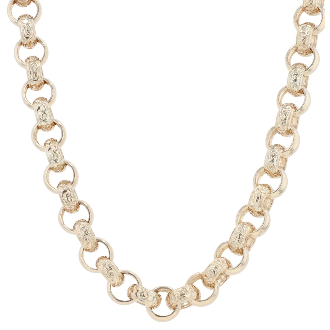 9ct Yellow Gold Patterned And Plain Belcher Chain 28"